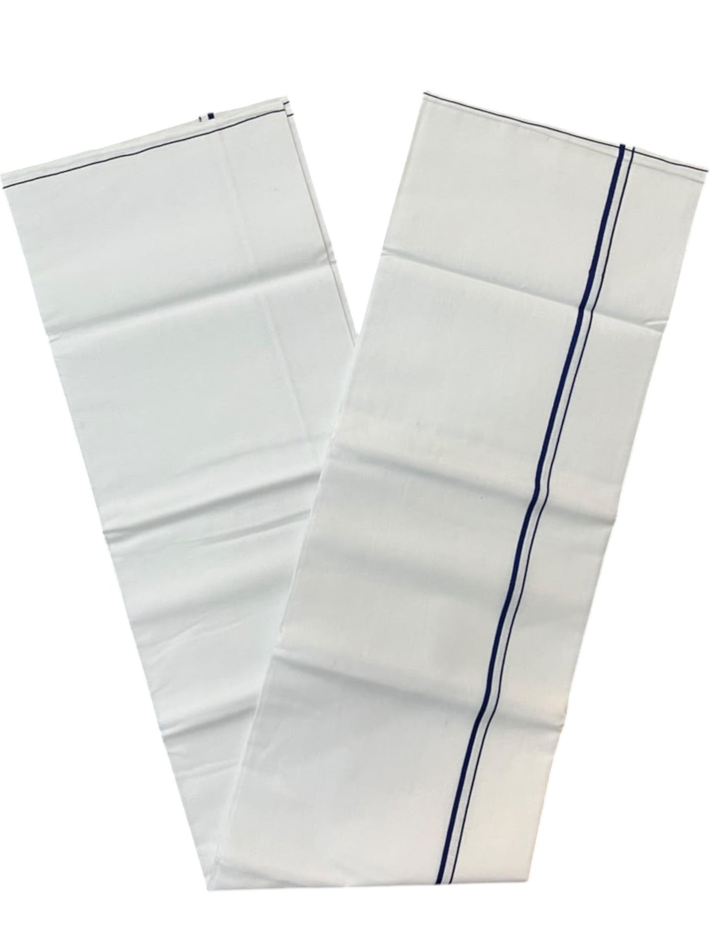 Southloom Pure White Cotton Single Mundu with Blue Border (South Indian Kerala Dhoti)