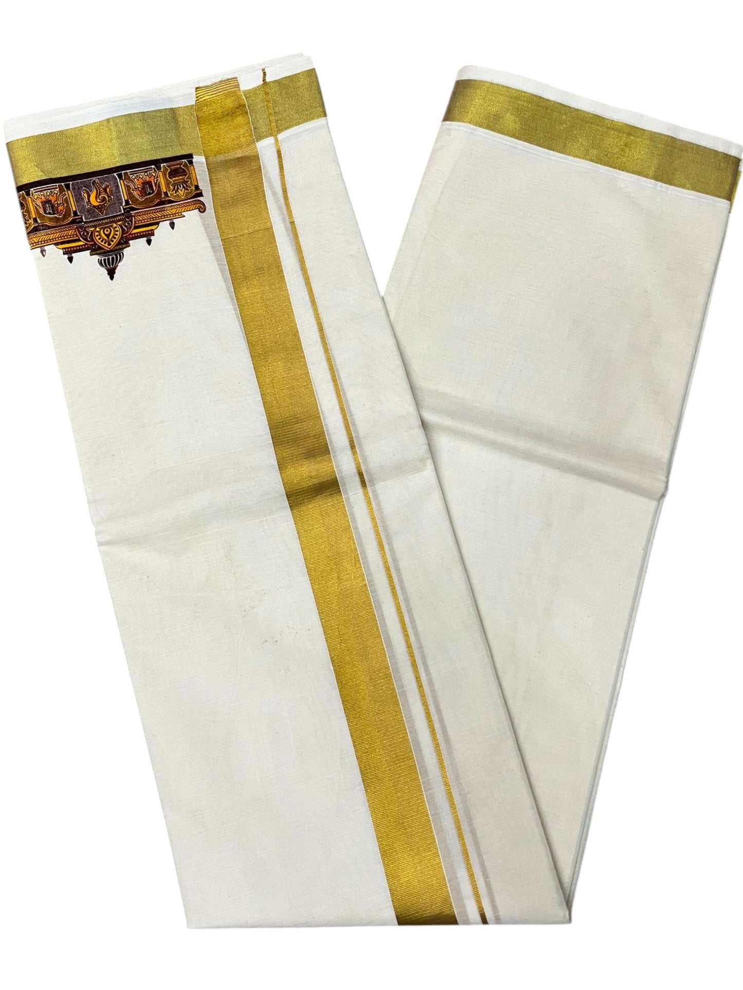 Southloom Kerala Cotton Temple Digital Printed Double Mundu (South Indian Kerala Dhoti) SL567