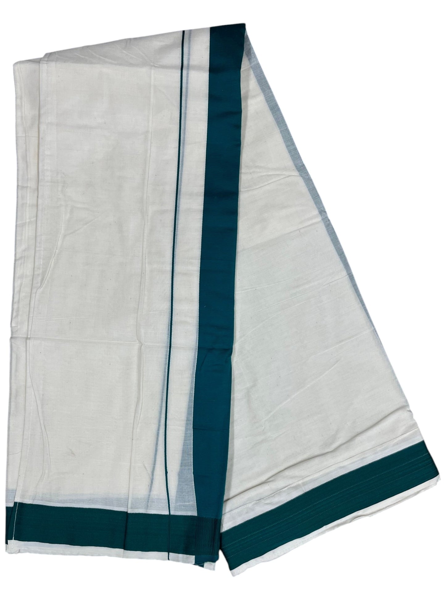 Southloom Kerala Cotton Velcro Mundu with Green Border (South Indian Kerala Dhoti) in 3.85 mtrs