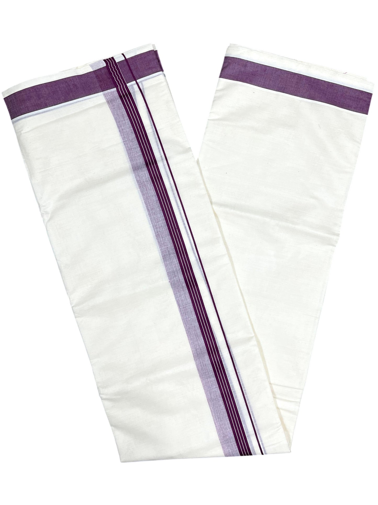 Southloom Pure Cotton Mundu with Purple Border (South Indian Kerala Dhoti)