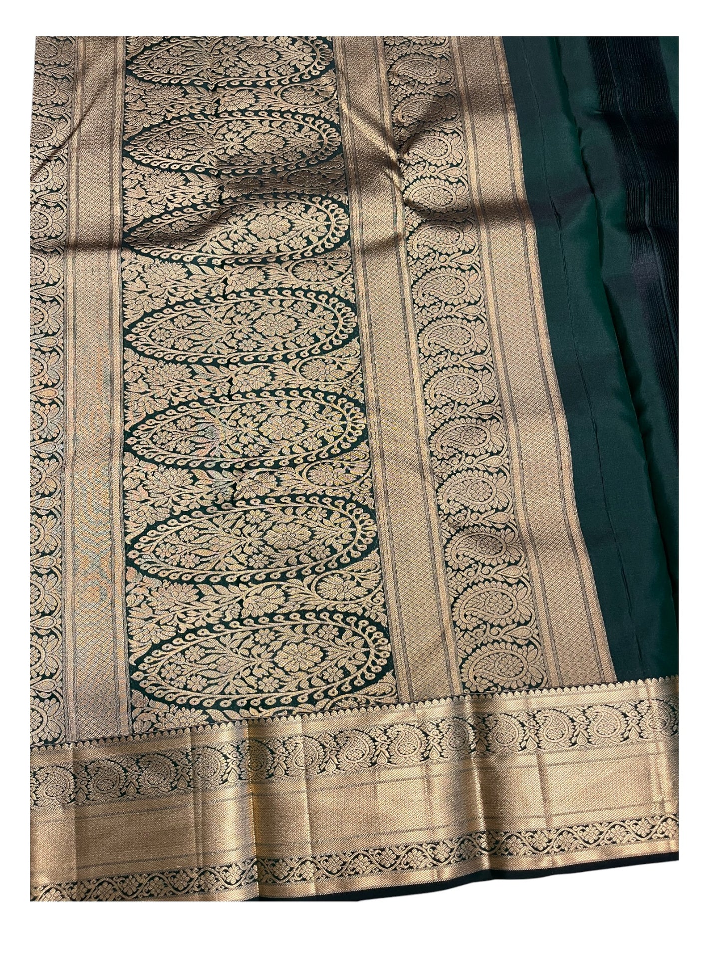 Southloom Pure Handloom Bridal Kanchipuram Silk Saree with Korvai Work (Green)