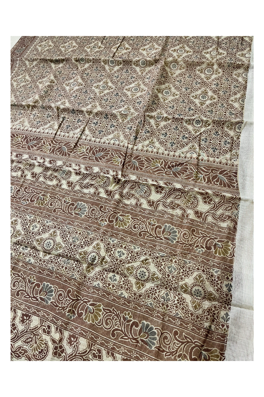 Southloom Cotton Saree with Brown Floral Woven Patterns