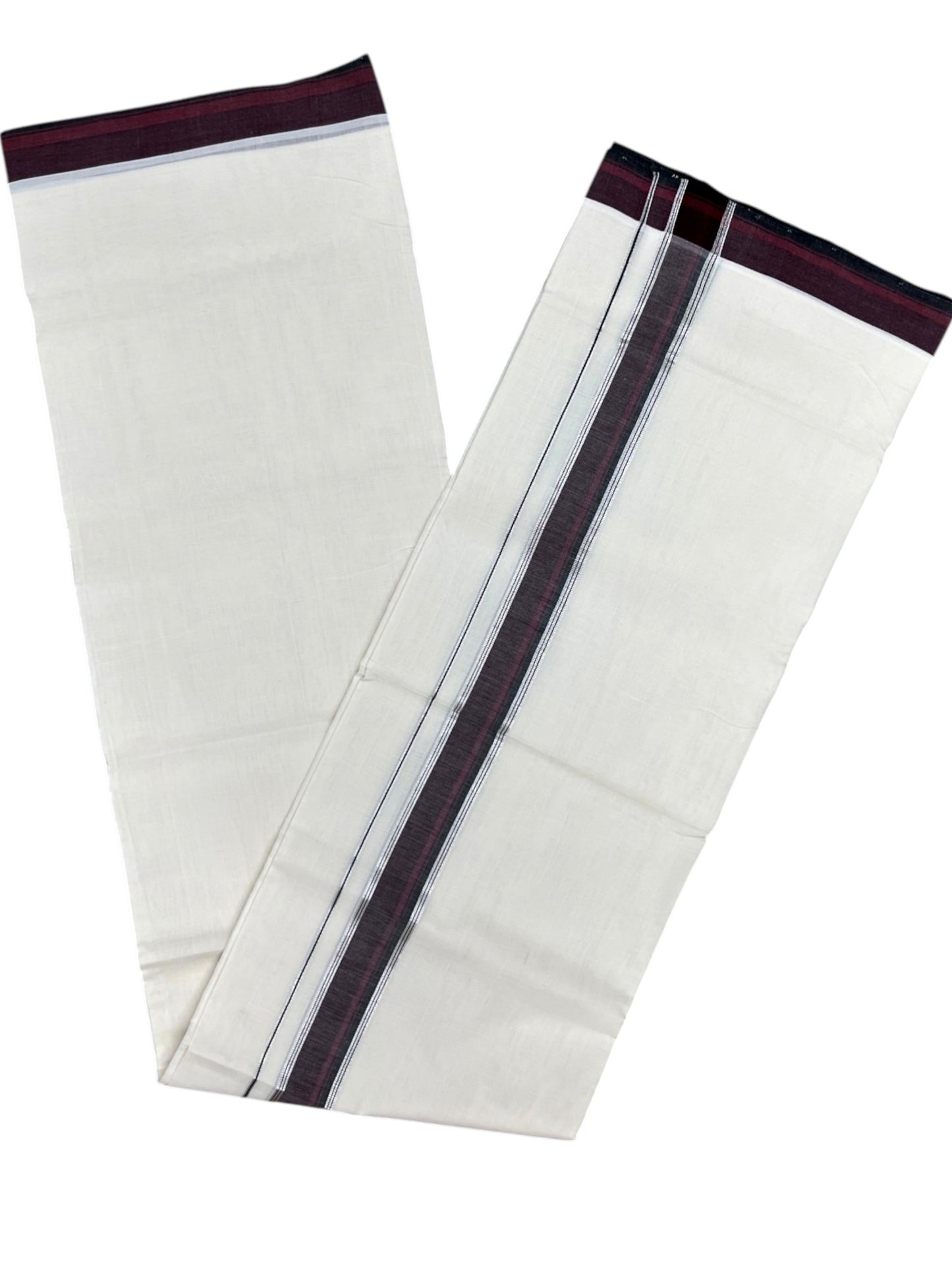 Southloom Unakkupaavu Premium Handloom Cotton Double Mundu with Silver Kasavu and Maroon Border