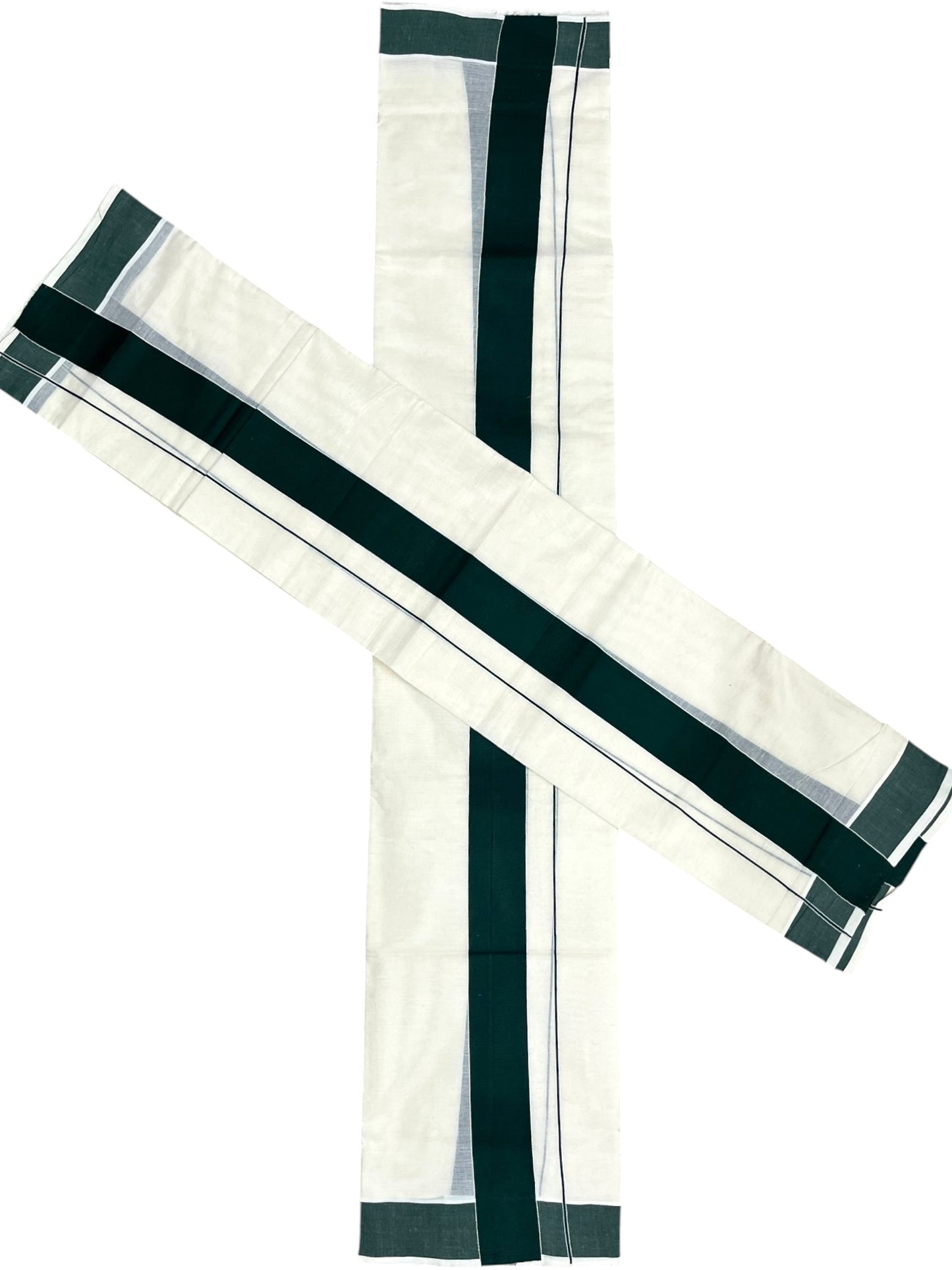 Southloom Kerala Cotton Mundum Neriyathum Single (Set Mundu) with Green Border 2.80 Mtrs