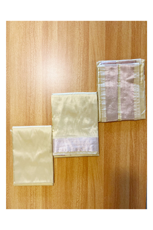 Southloom Semi Silk Mundu / Vesthi / Dhothi Set with Matching Silk Shirt Piece (Including Silk Shawl)