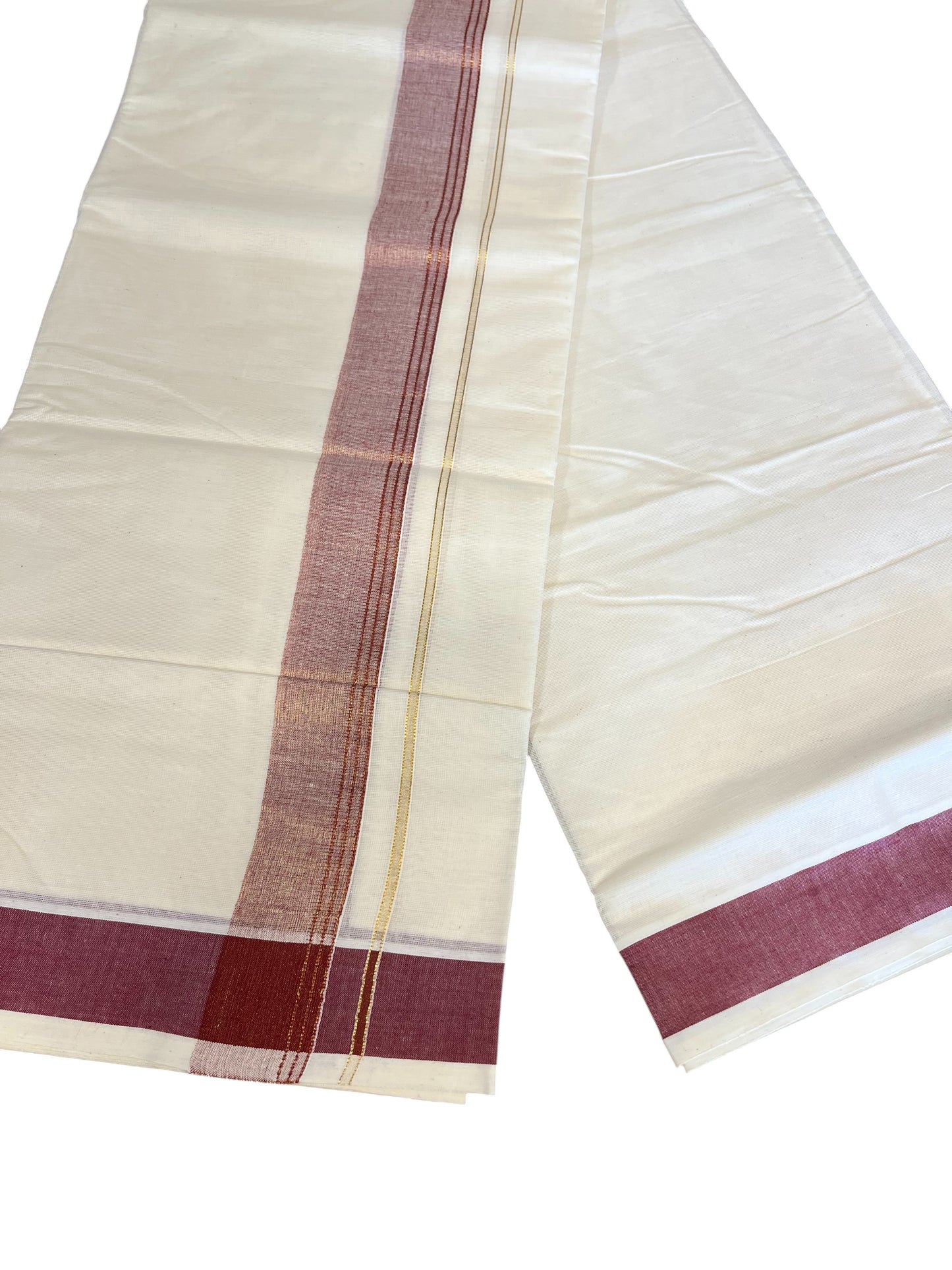 Southloom Pure Cotton Mundu with Maroon Lines and Maroon  Border (South Indian Kerala Dhoti)
