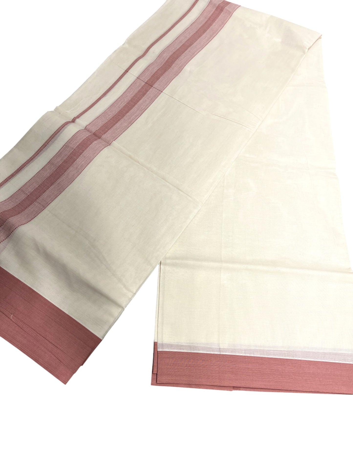 Southloom Kerala Pure Cotton Double Mundu with Maroon Border (South Indian Dhoti)