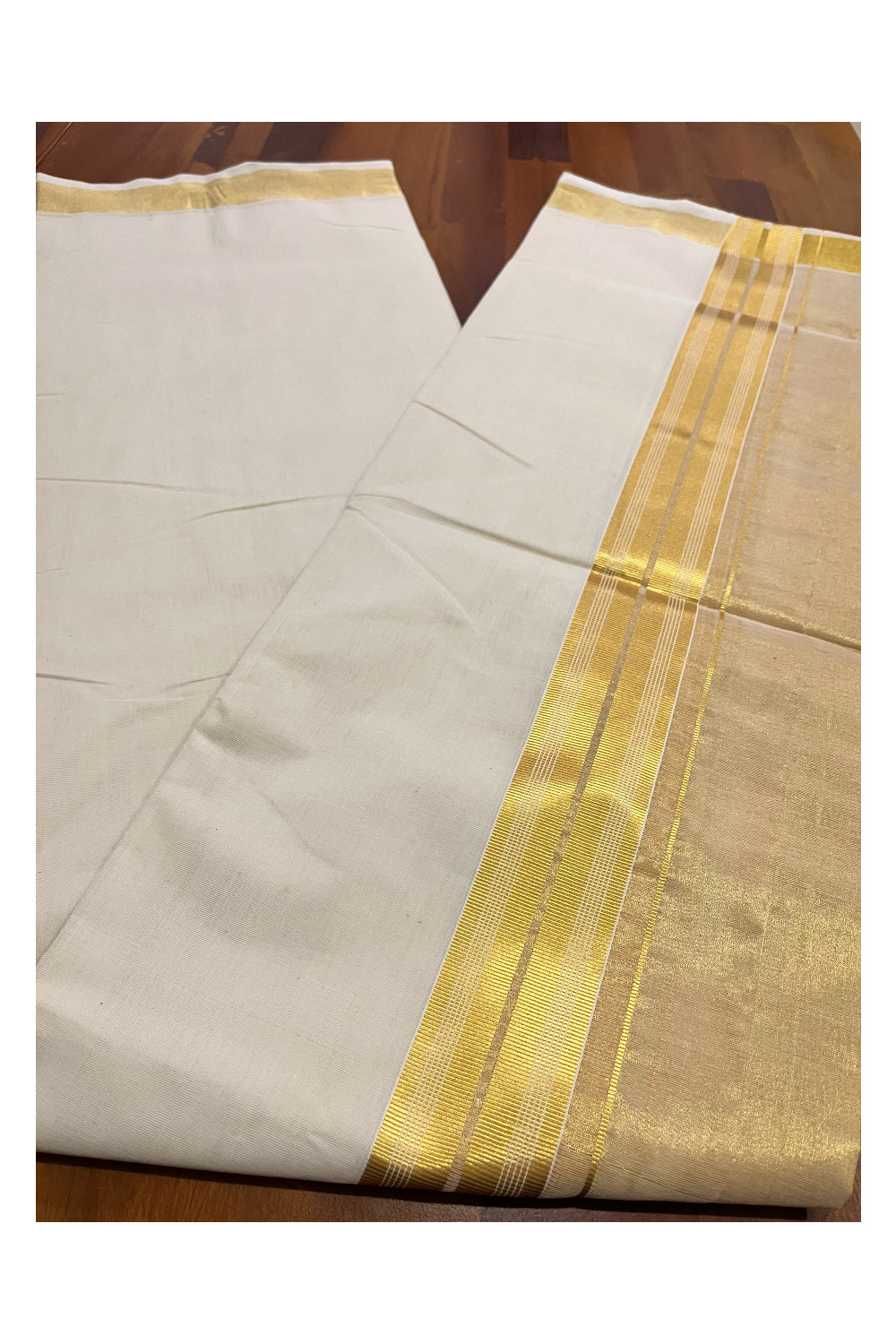 Southloom Premium Handloom Pure Cotton Wedding Mundu with Tissue Kasavu on Border (South Indian Kerala Dhoti)