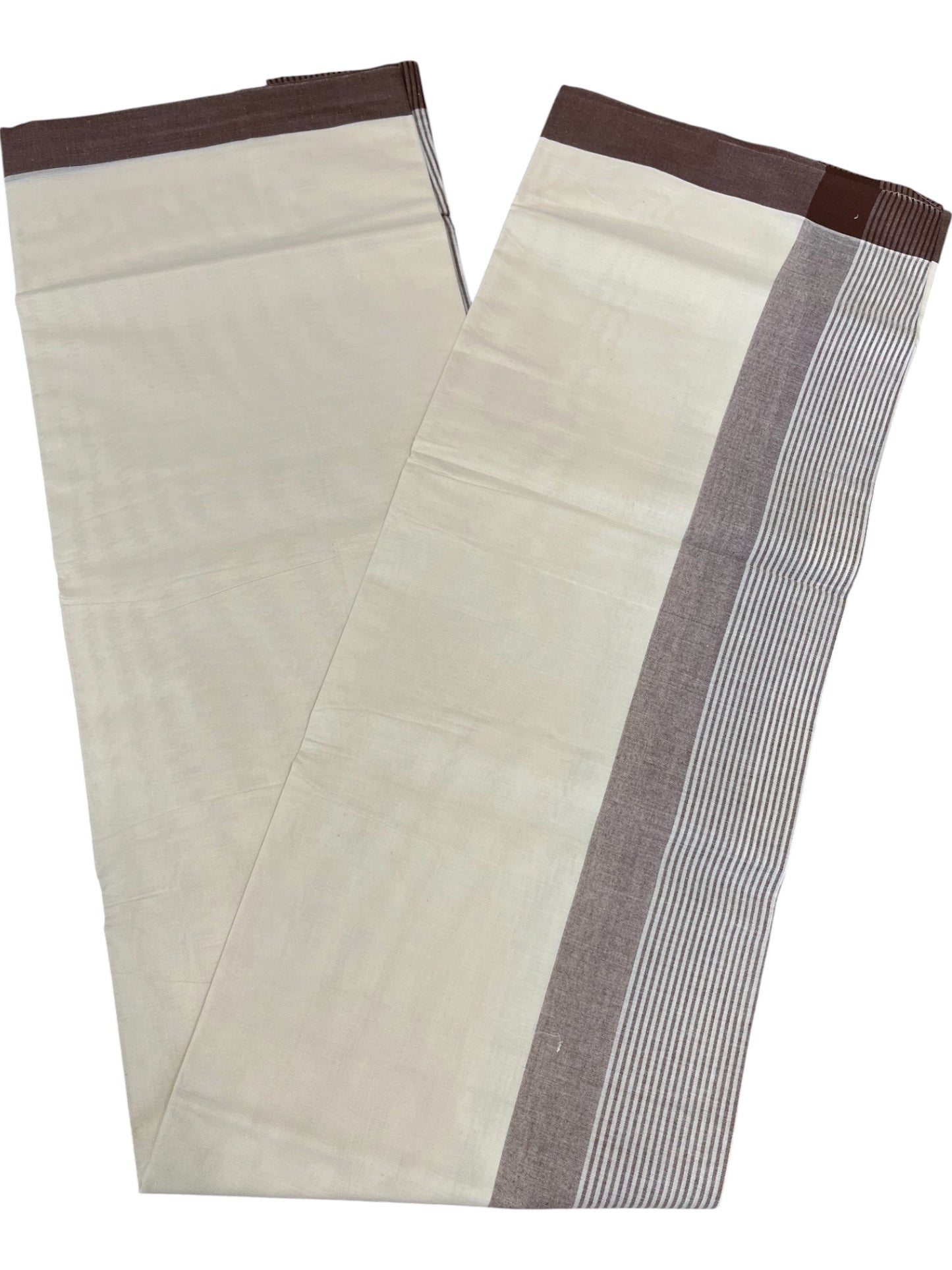 Southloom Kerala Pure Cotton Double Mundu with Brown Lines Border (South Indian Dhoti)