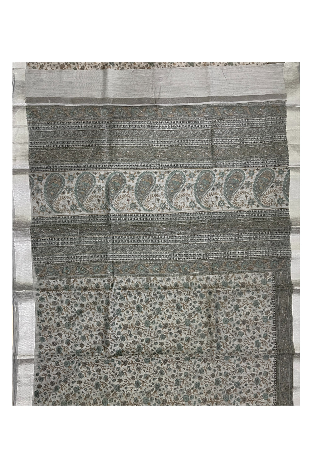 Southloom Cotton Grey Floral Printed Saree