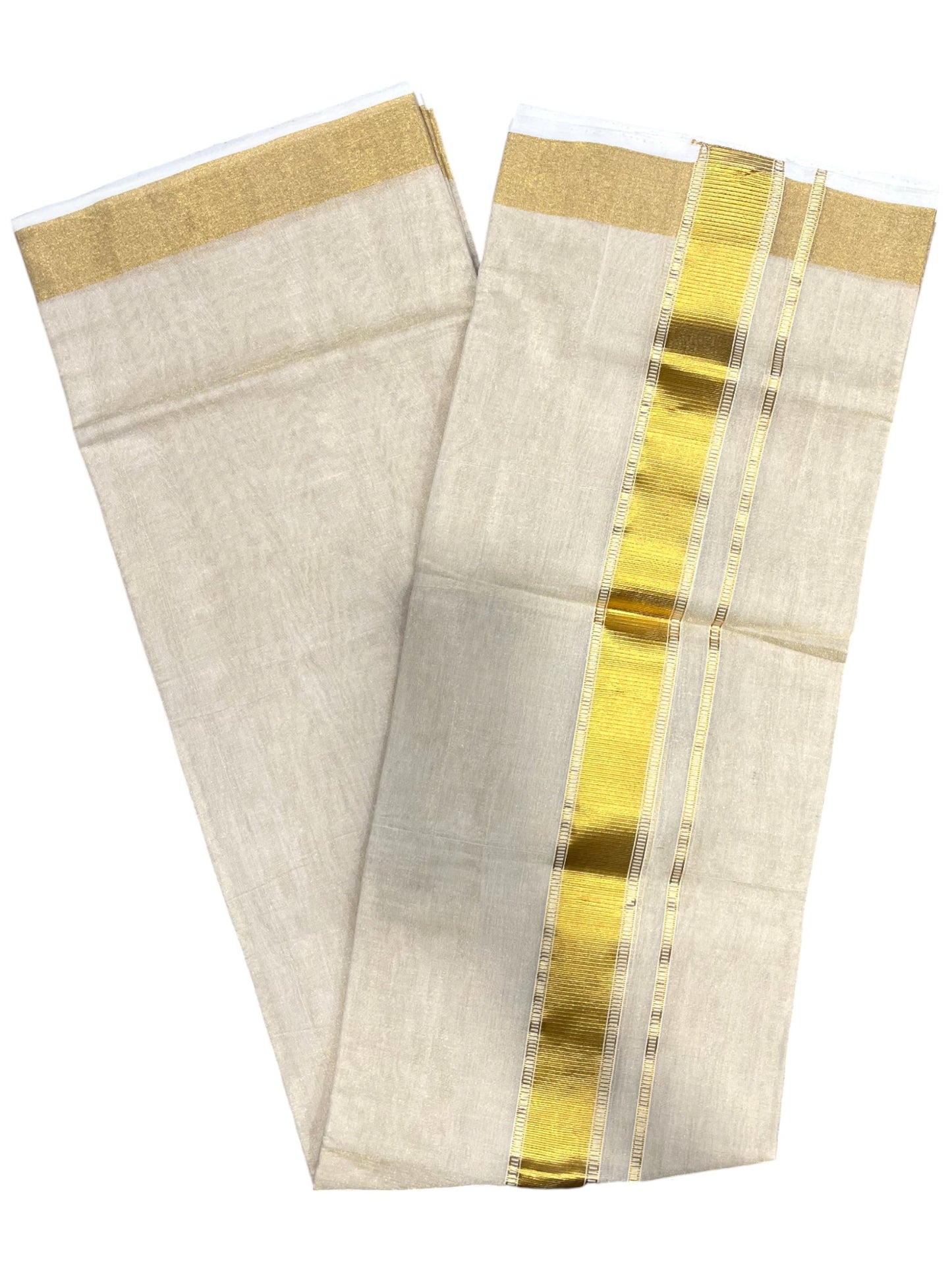 Southloom Premium Handloom Tissue Double Mundu with Gold Kasavu Border