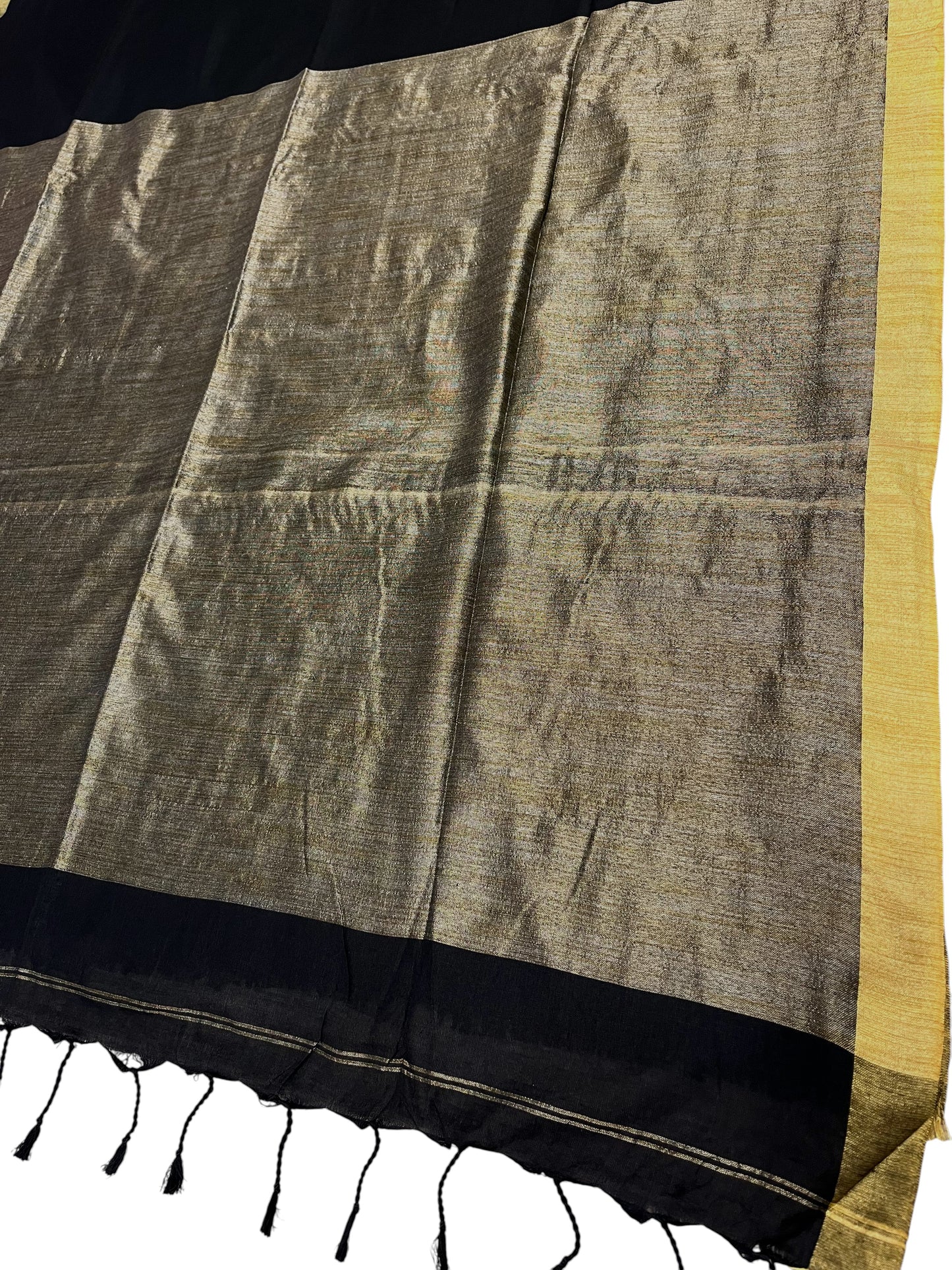 Southloom Mul Cotton 120 x 120 Soft Fabric Saree in Black And Golden Colour