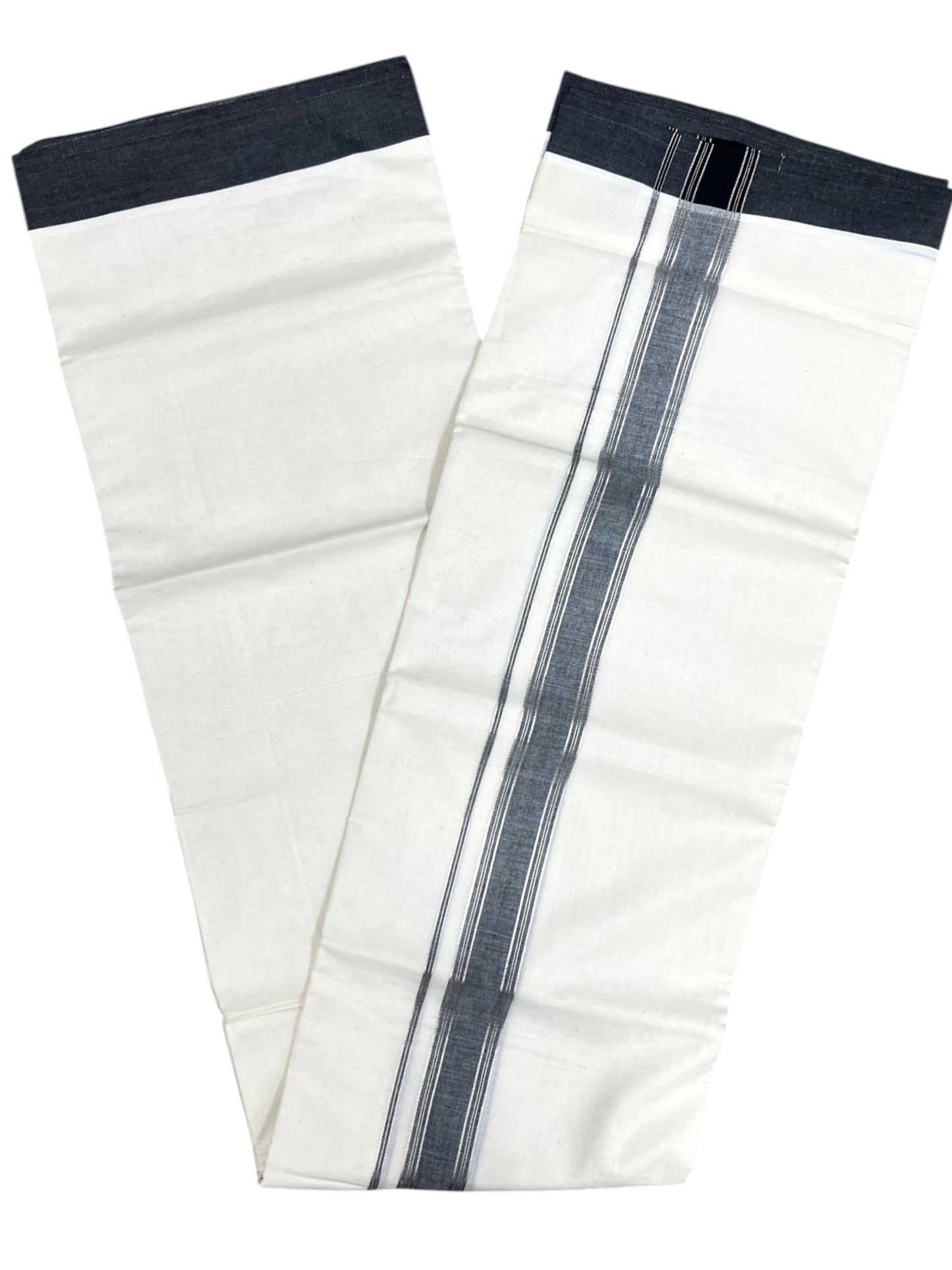 Southloom Kerala Pure Cotton Double Mundu with Silver Lines and Black Border with (South Indian Dhoti)