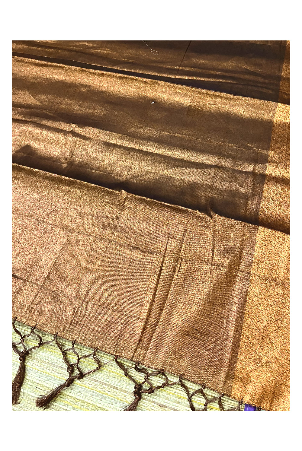 Southloom Brown Tissue Plain Saree with Kalamkari Printed Blouse Piece