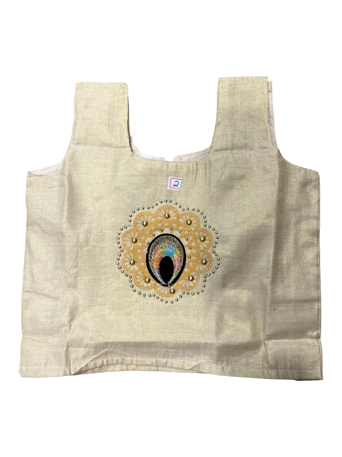 Southloom Kerala Tissue Kasavu Pavada Blouse with Embroidery Work for Kids