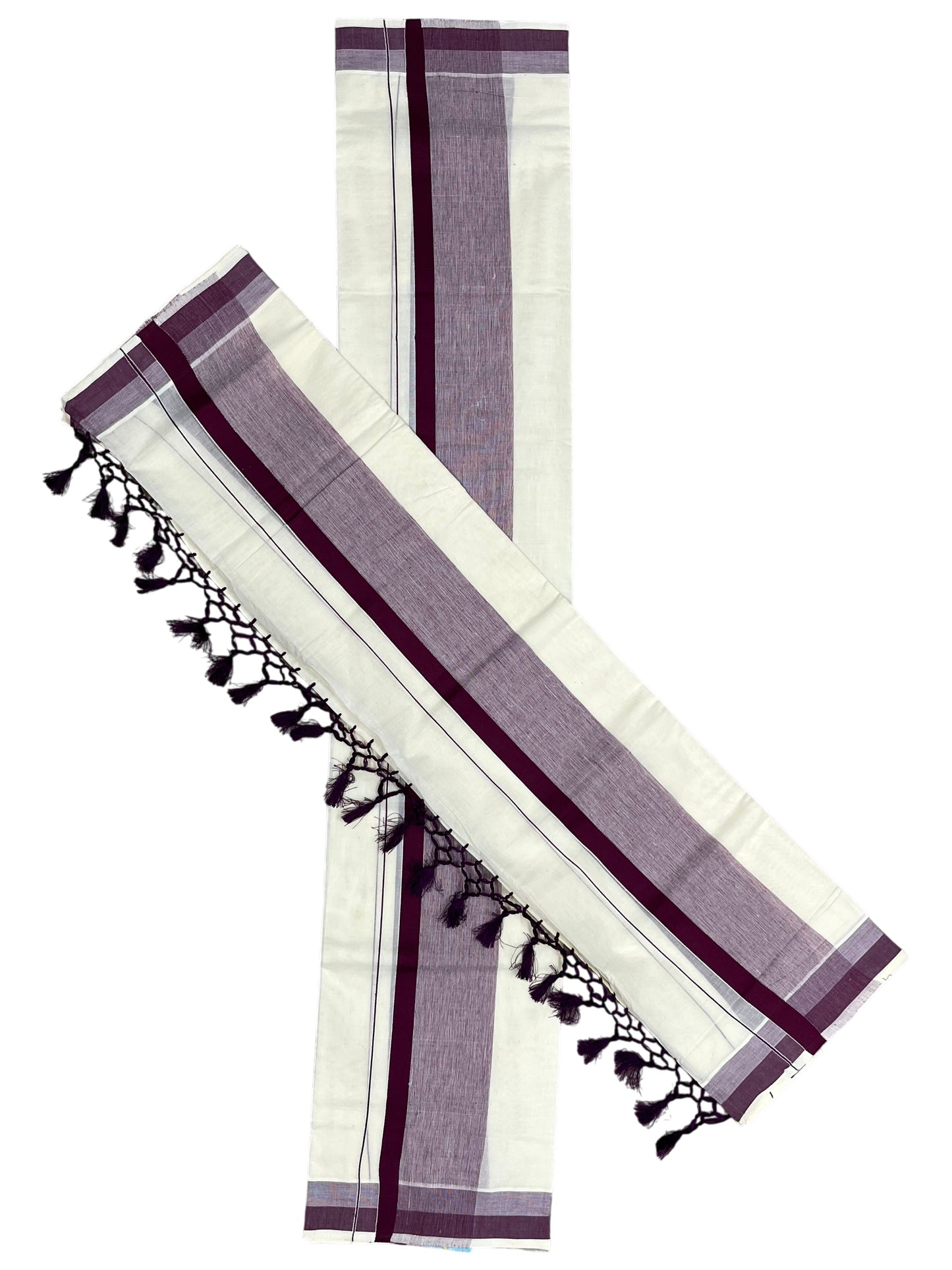 Southloom Kerala Cotton Mundum Neriyathum Single (Set Mundu) with Purple Border 2.80 Mtrs