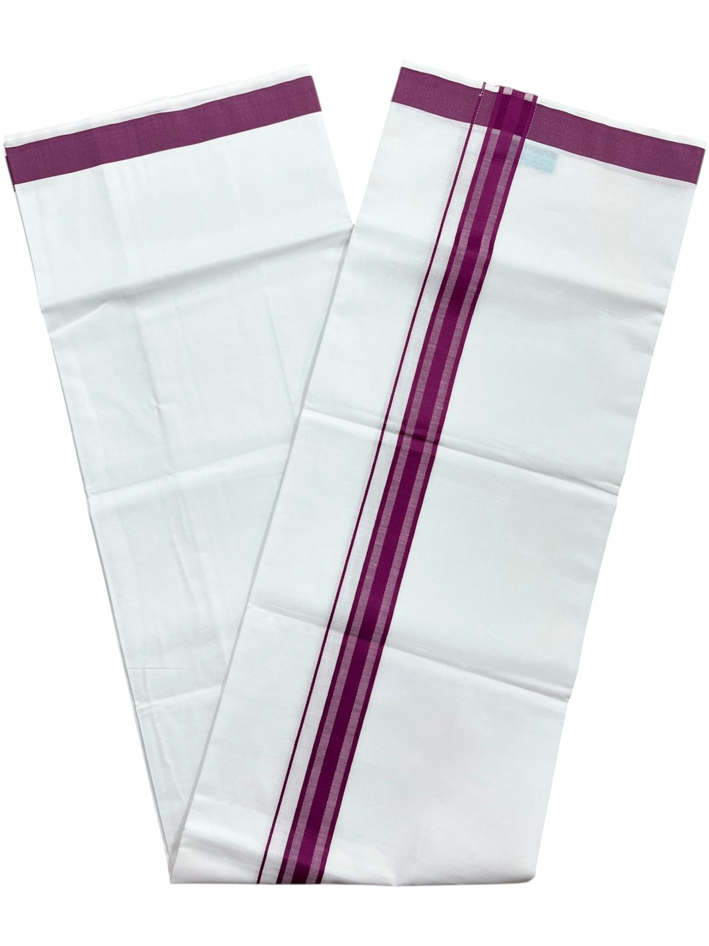 Southloom Pure White Single Cotton Mundu with Purple Border (South Indian Kerala Dhoti)
