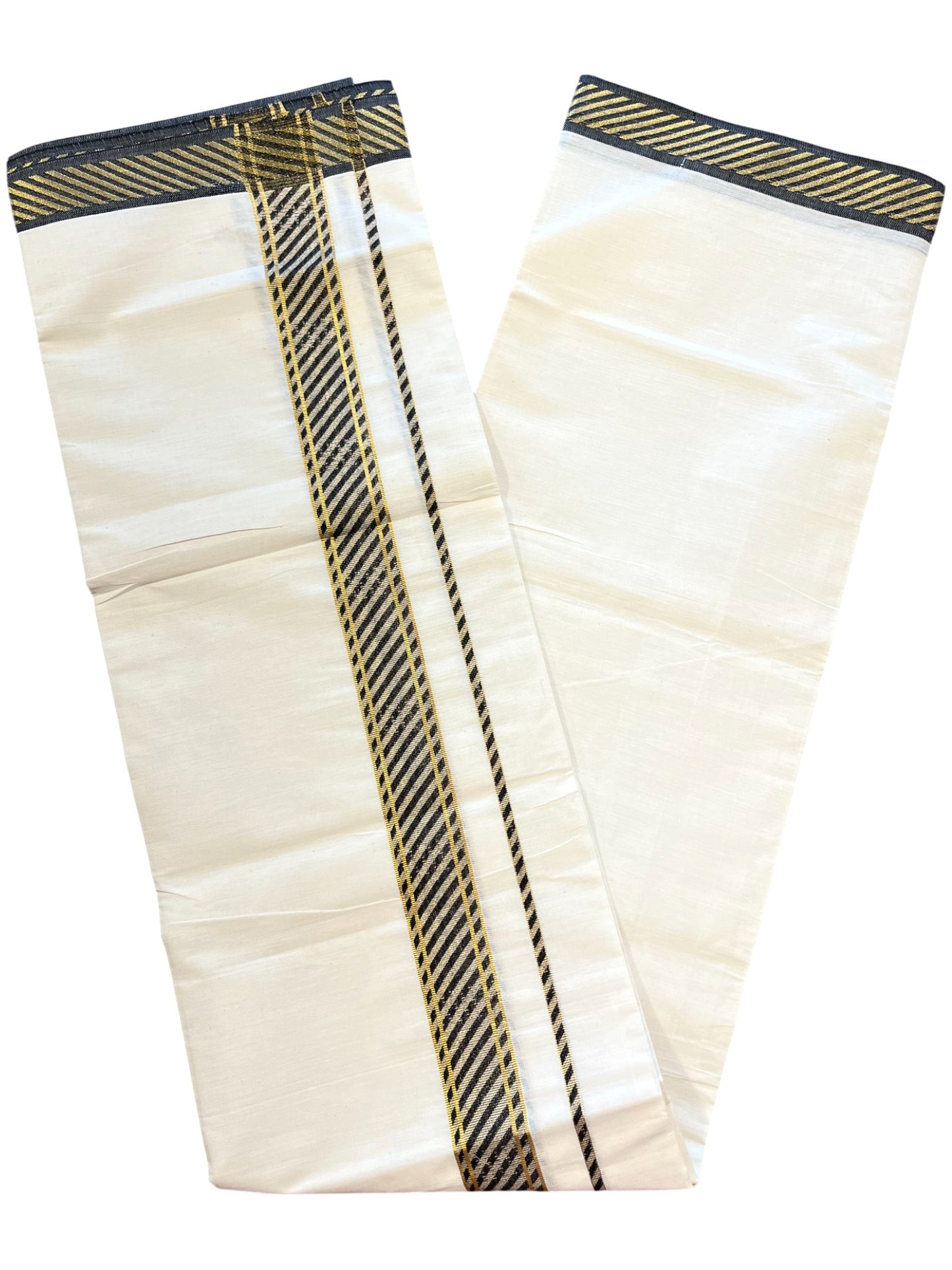 Southloom Off White Cotton Single Mundu with Ksavu and Kara Black Border (South Indian Dhoti)