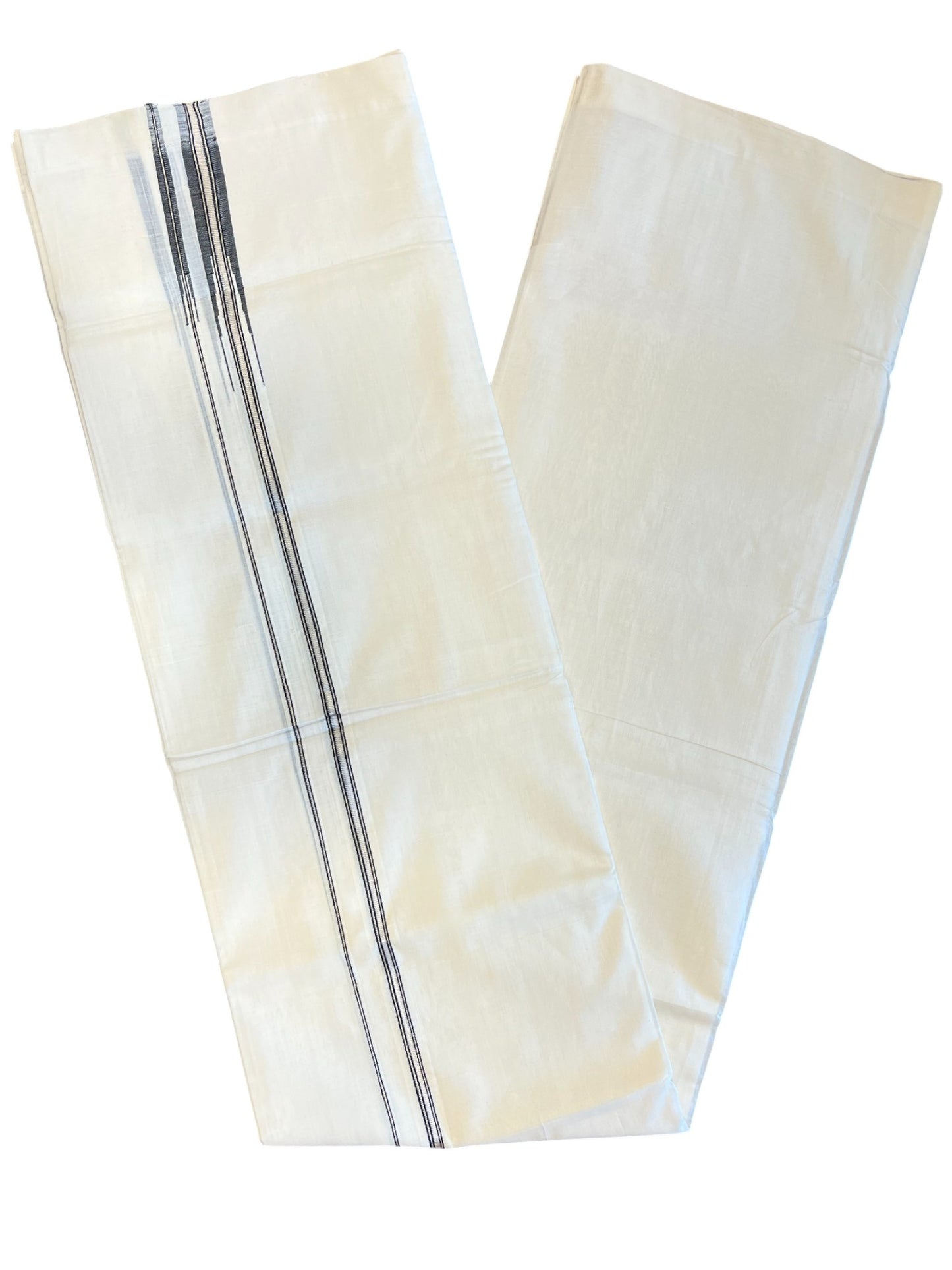 Southloom Premium Handloom Cotton Double Mundu with Silver and Black Chutti Kara Border