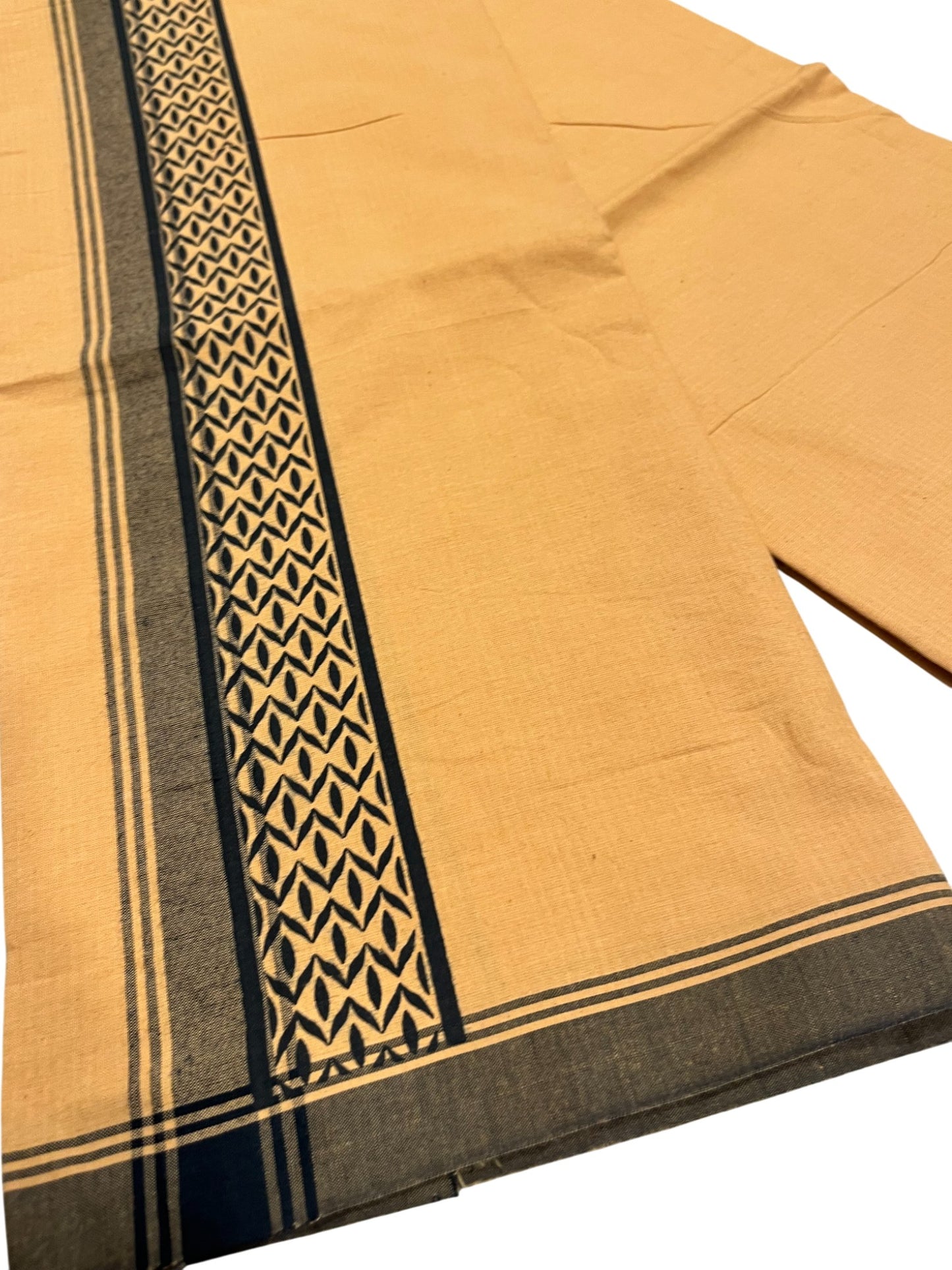 Southloom Saffron (Kaavi) Black Printed Single Mundu / Lungi (South Indian Kerala Dhoti)