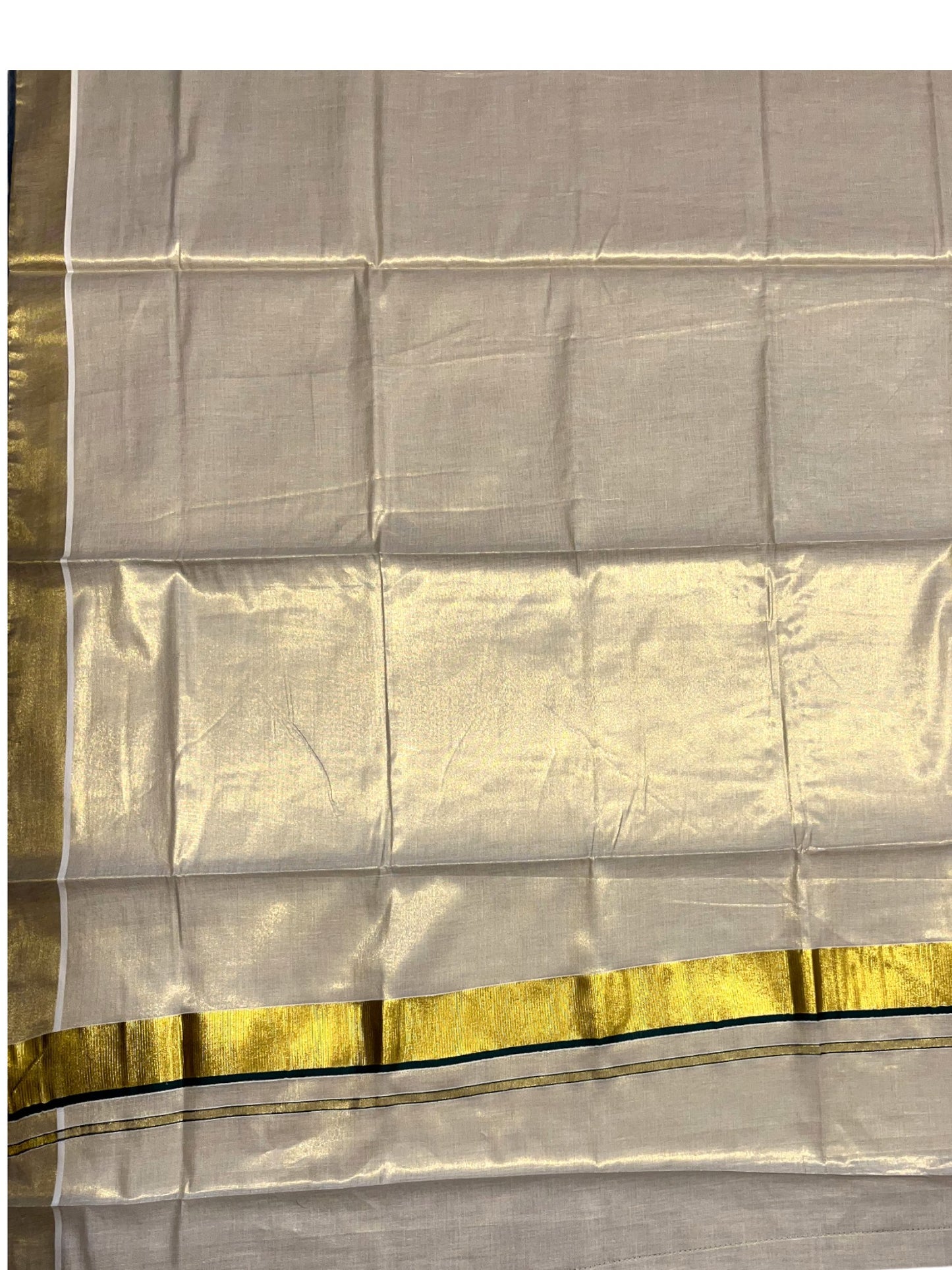 Southloom Kerala Tissue Kasavu Plain Saree With Green Border