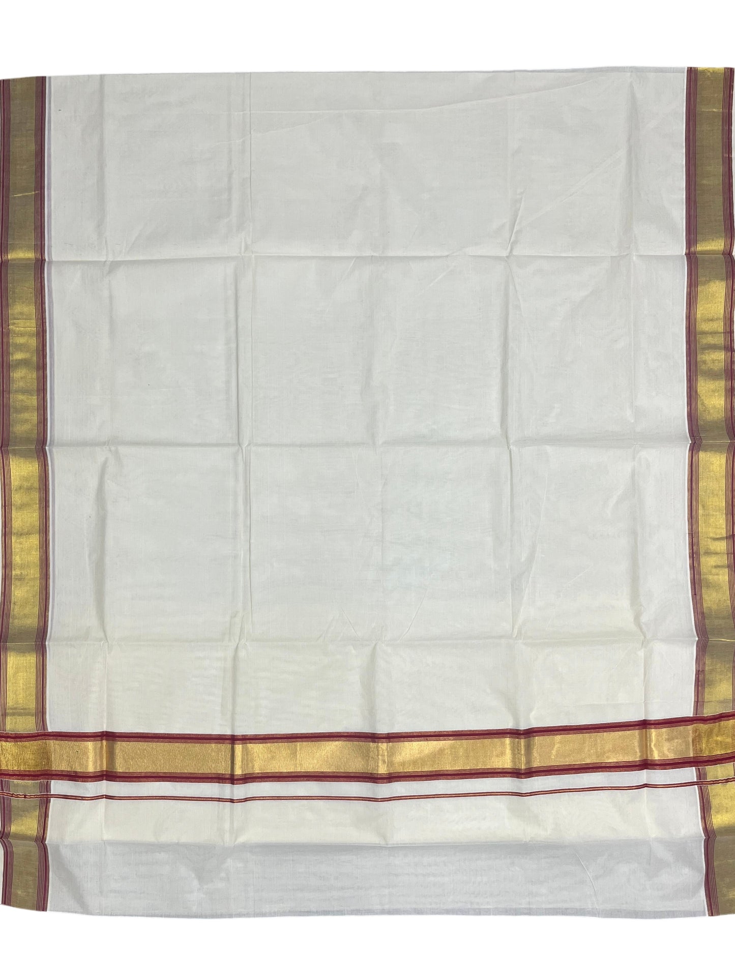 Southloom Kerala Cotton Kasavu Saree with Green Maroon Border