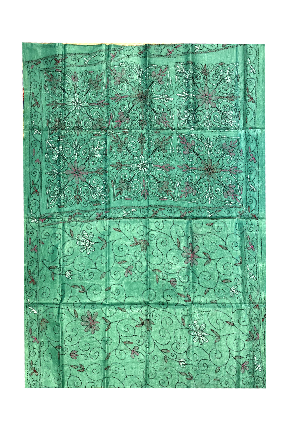 Southloom Kantha Thread Work Designer Green Saree