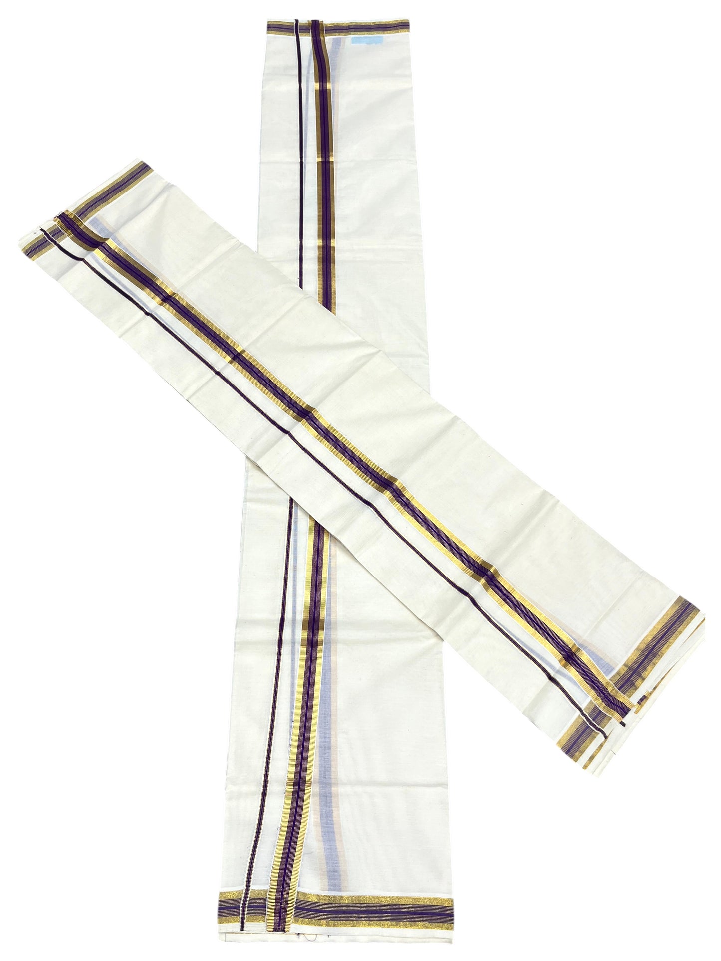 Southloom Pure Cotton Kerala Single Set Mundu (Mundum Neriyathum) with Violet and Kasavu Border 2.80 Mtrs SLKK