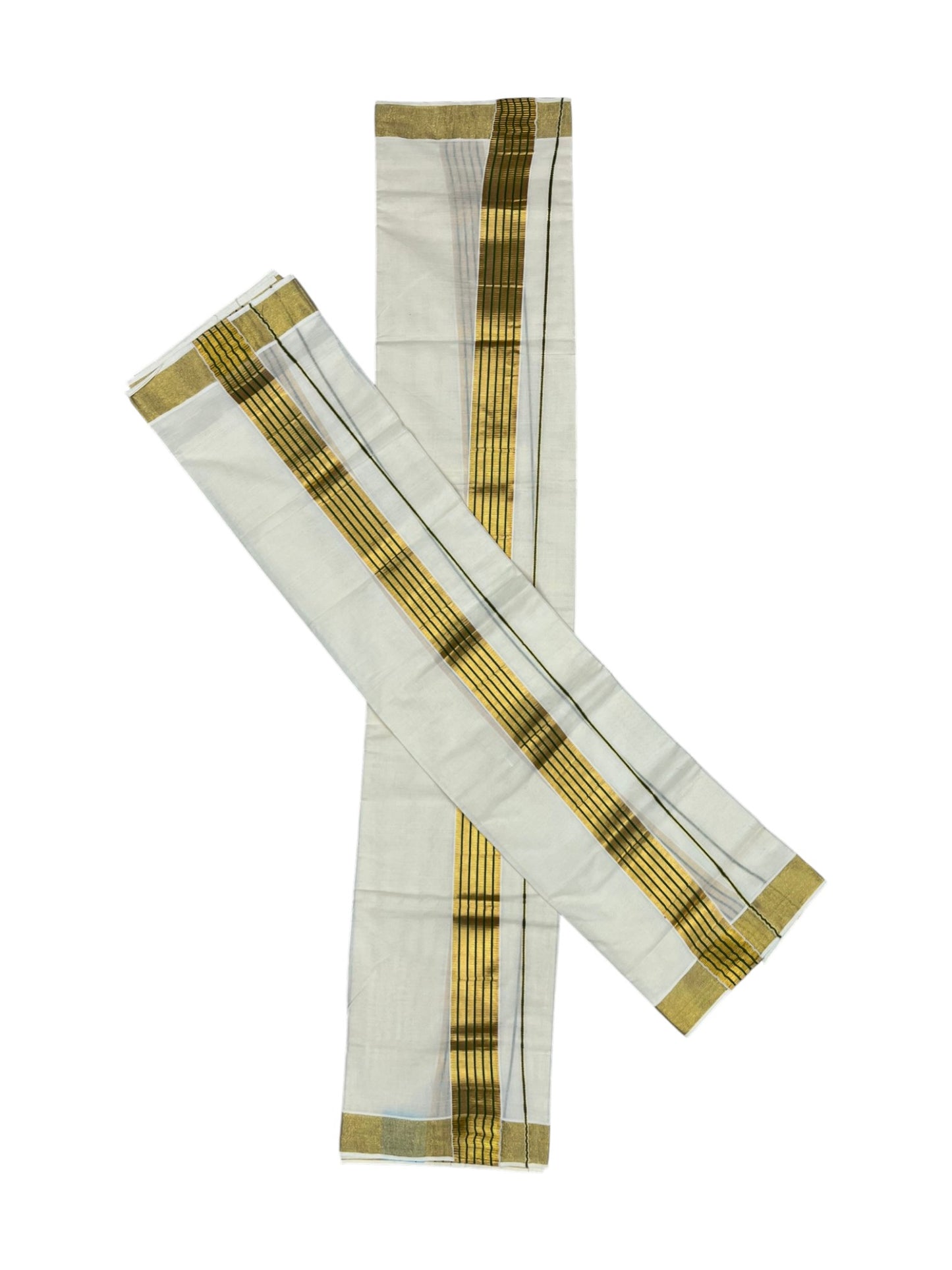 Southloom Pure Cotton Kerala Kasavu  Set Mundu (Mundum Neriyathum) Kasavu & Green Border in 2.80 Mtrs