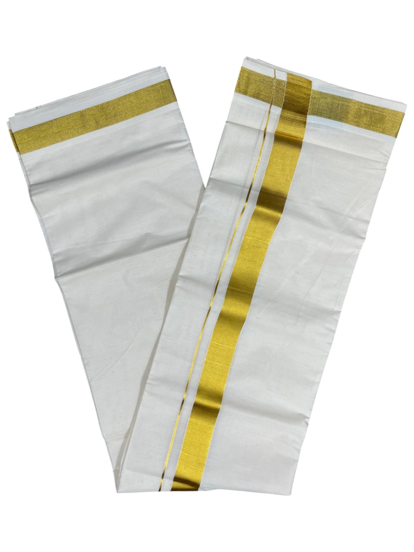 Southloom Kerala Pure Cotton Double Mundu with Gold Kasavu and Border (South Indian Dhoti)
