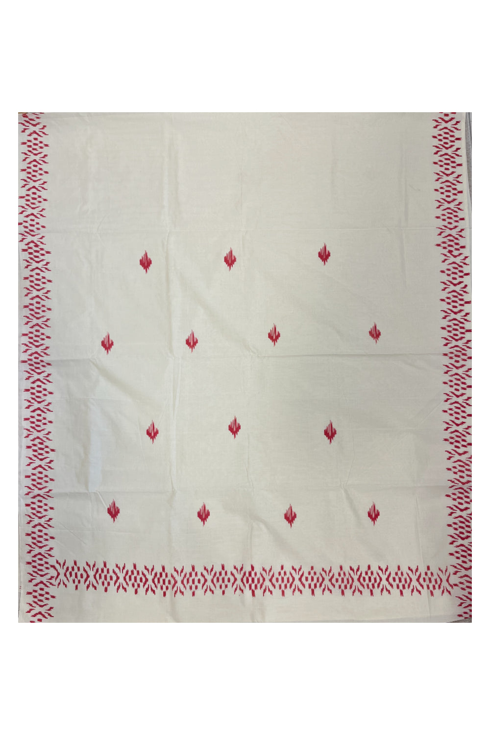 Southloom Ikat Design Red Printed Saree with Blouse Piece