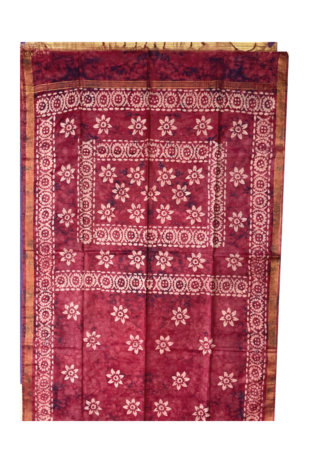 Southloom Cotton Onion Pink Saree with Baswara Prints on Body and Pallu