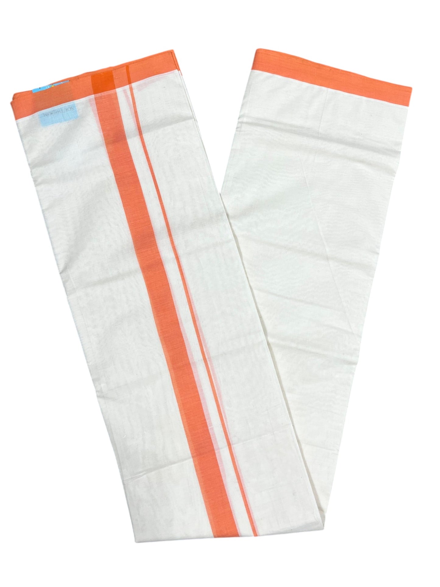 Southloom Kerala Pure Cotton Double Mundu with Orange Border (South Indian Kerala Dhoti)