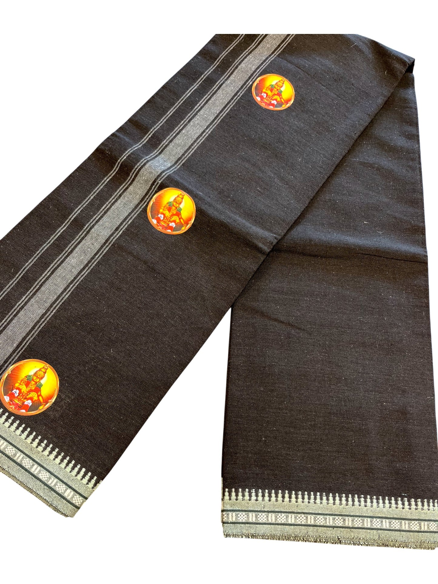 Southloom Black Printed Ayyapan Single Mundu / Otta Mundu  (South Indian Kerala Dhoti)