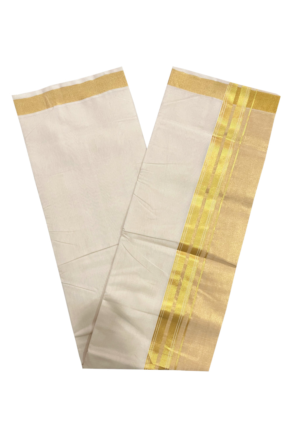 Southloom Premium Handloom Pure Cotton Wedding Mundu with Tissue Kasavu on Border (South Indian Kerala Dhoti)