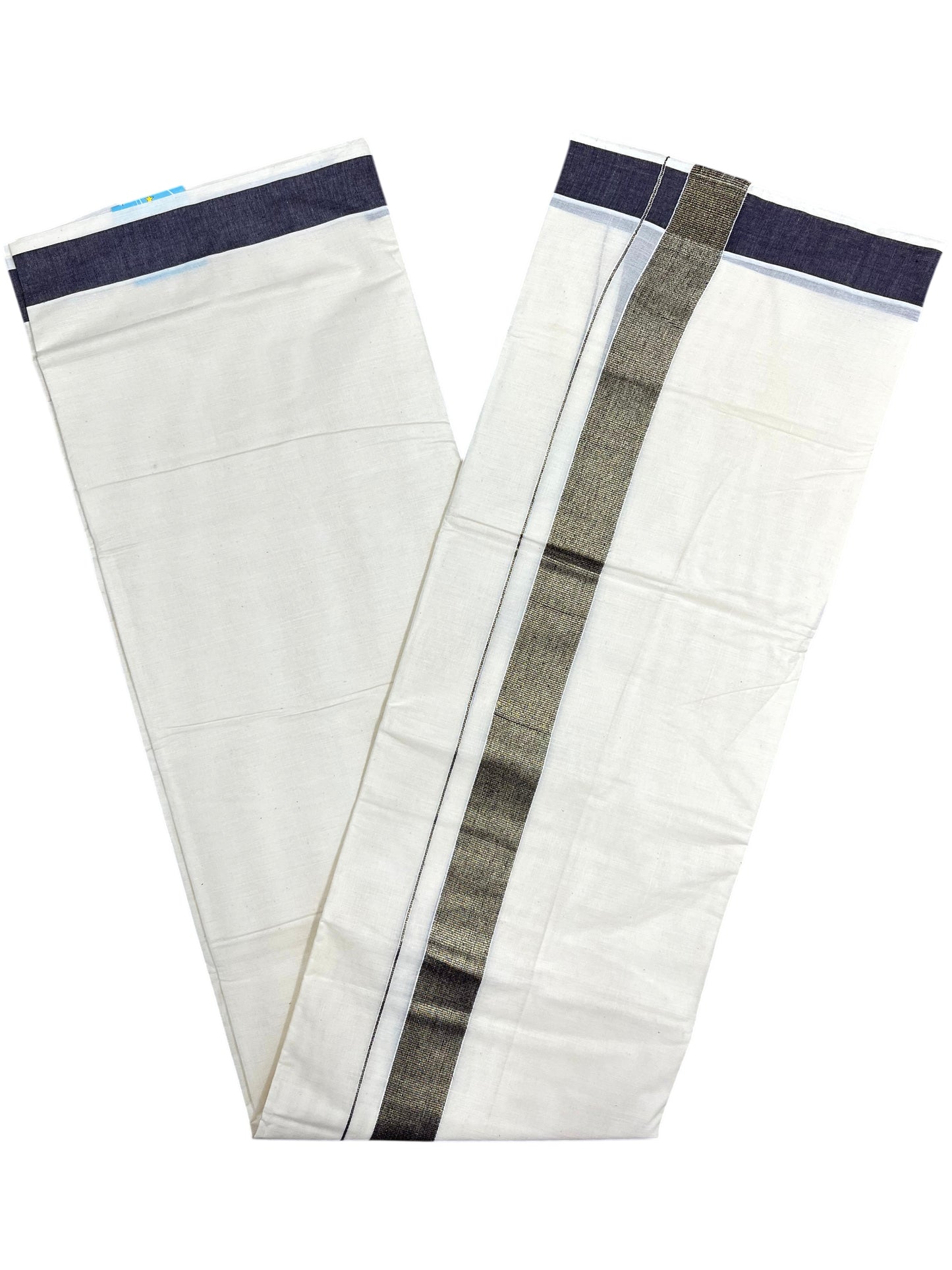 Southloom Kerala Pure Cotton Double Mundu with Dark Purple Border (South Indian Dhoti)