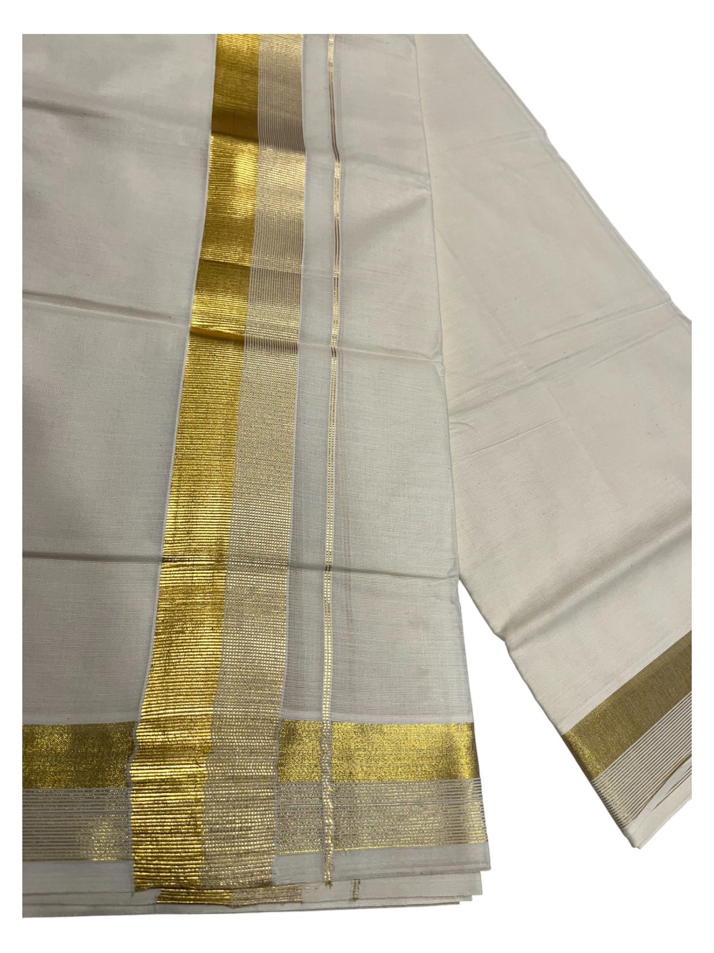 Southloom Kerala Pure Cotton Double Mundu with Gold Line Border (South Indian Dhoti)