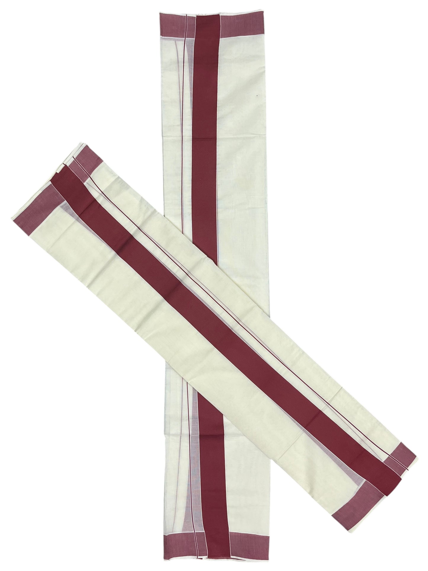 Southloom Kerala Cotton Set Mundu (Mundum Neriyathum) with Kasavu and Brick Red Border