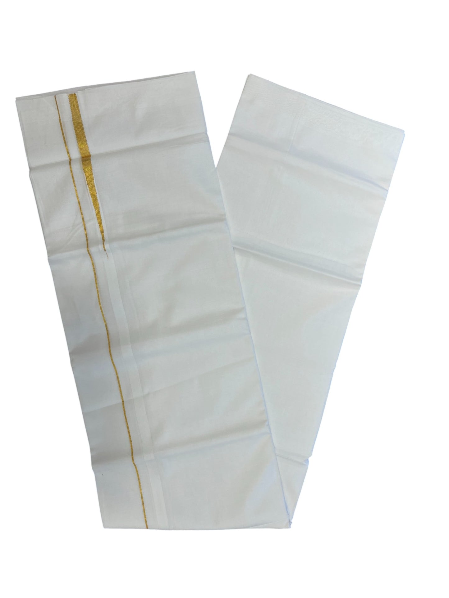 Pure White Cotton Double Mundu with Gold Chutti Kara (South Indian Dhoti)