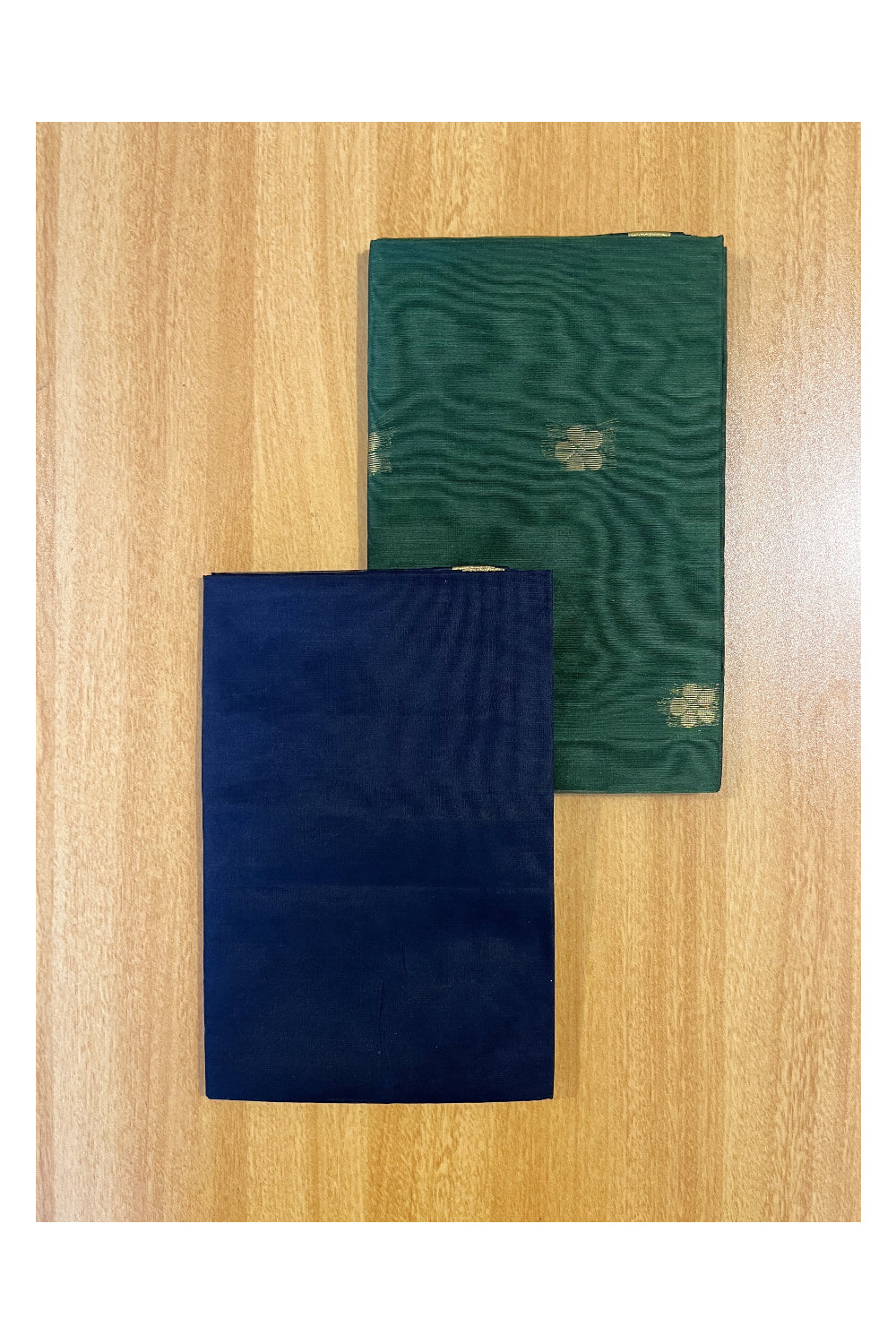 Southloom™ Cotton Semi Silk 3 Piece Green and Blue Salwar Material with Woven Zari Butta Work