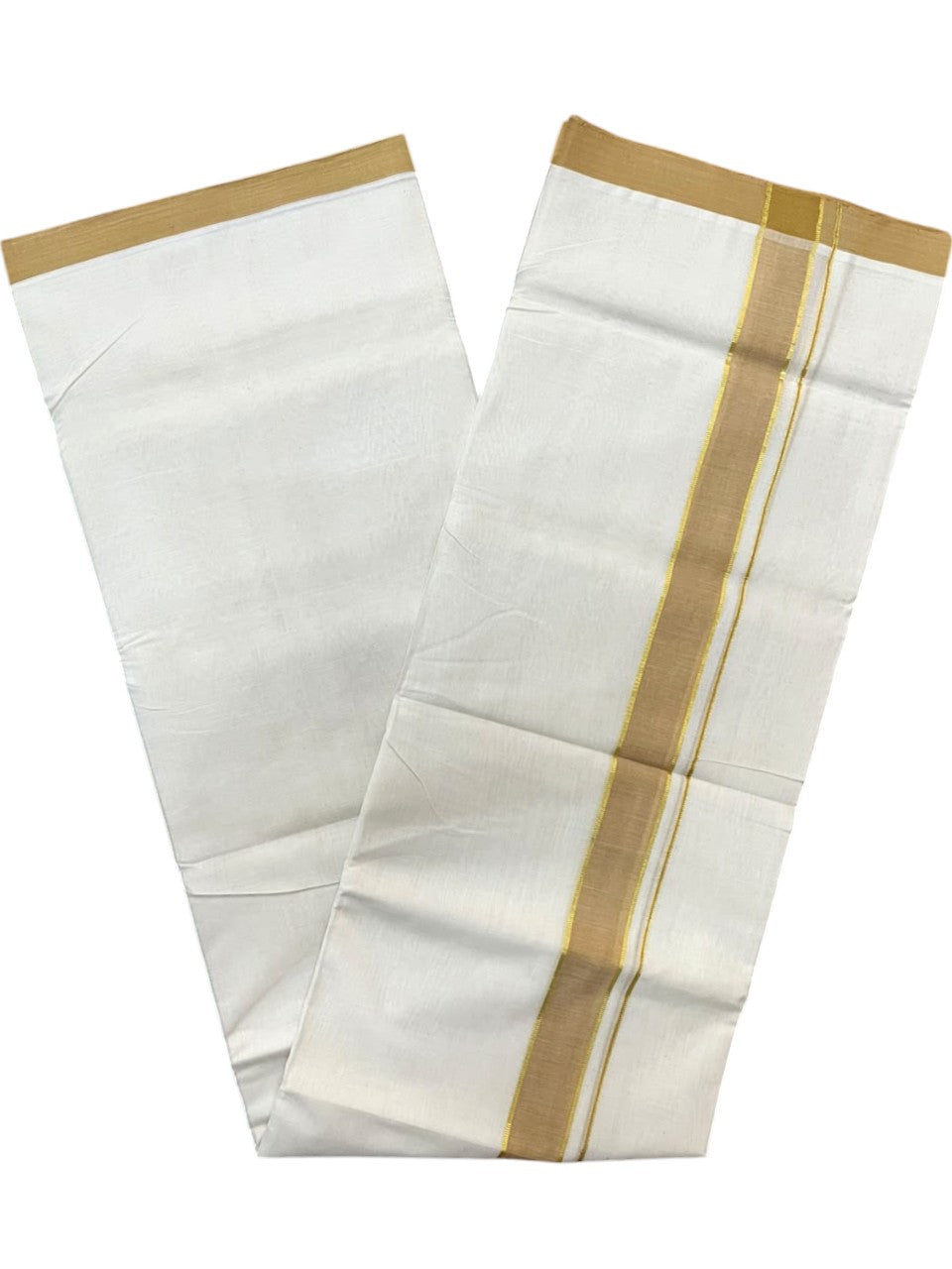 Southloom Balaramapuram Unakkupaavu Premium Handloom Cotton Double Mundu with Gold Kasavu and Mustard Yellow Border