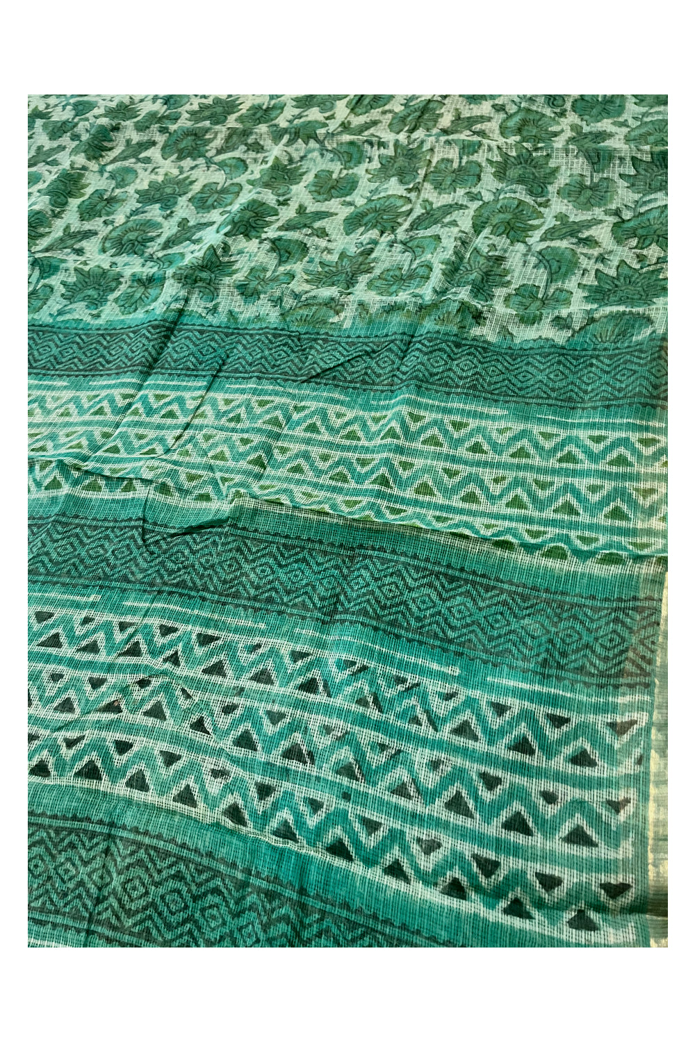 Southloom Kota Fabric Floral Printed Green Saree