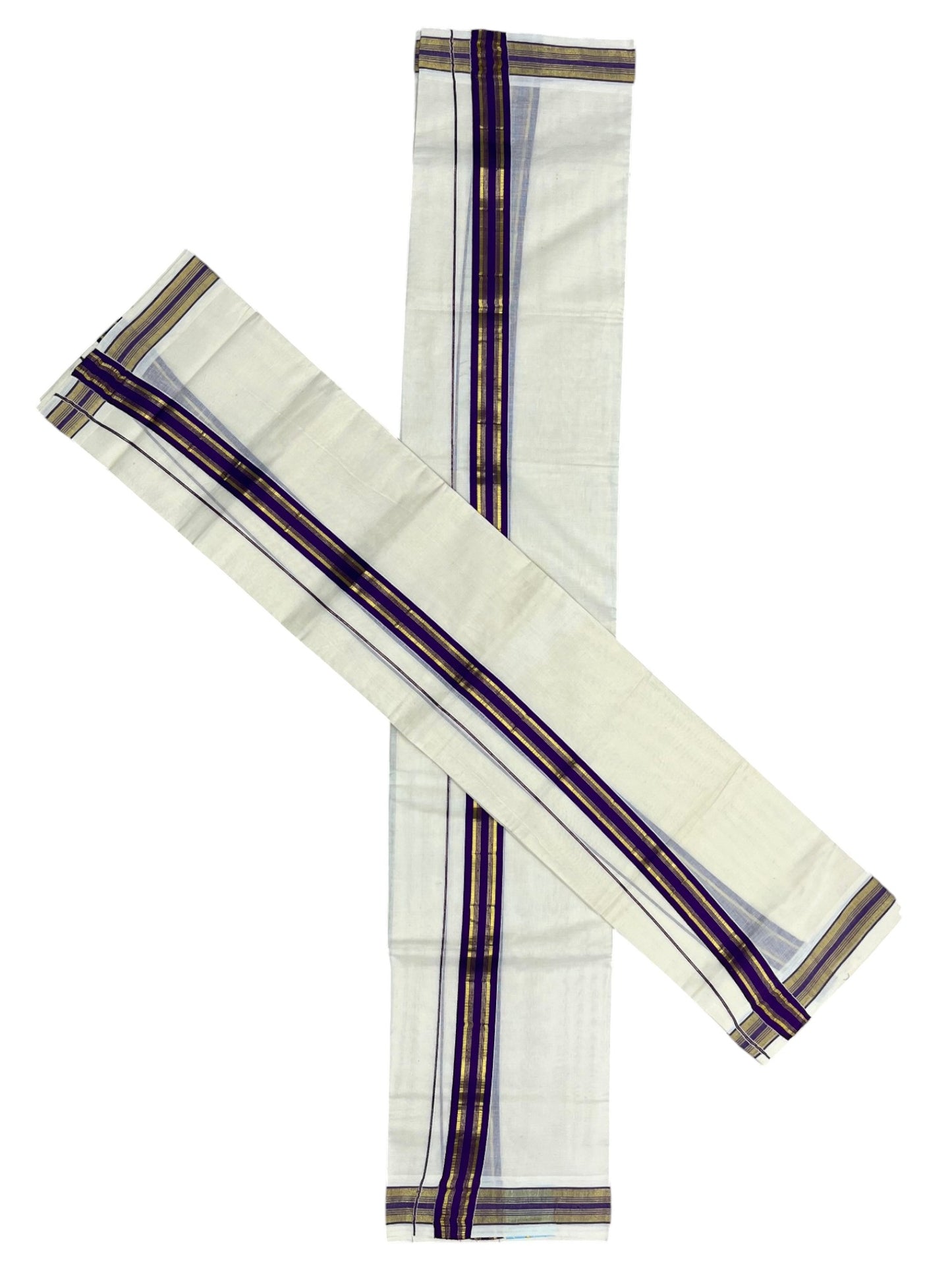Southloom Kerala Cotton Single Set Mundu (Mundum Neriyathum) with Kasavu and  Voilet Border in 2.80 Mtrs SLKK SL470