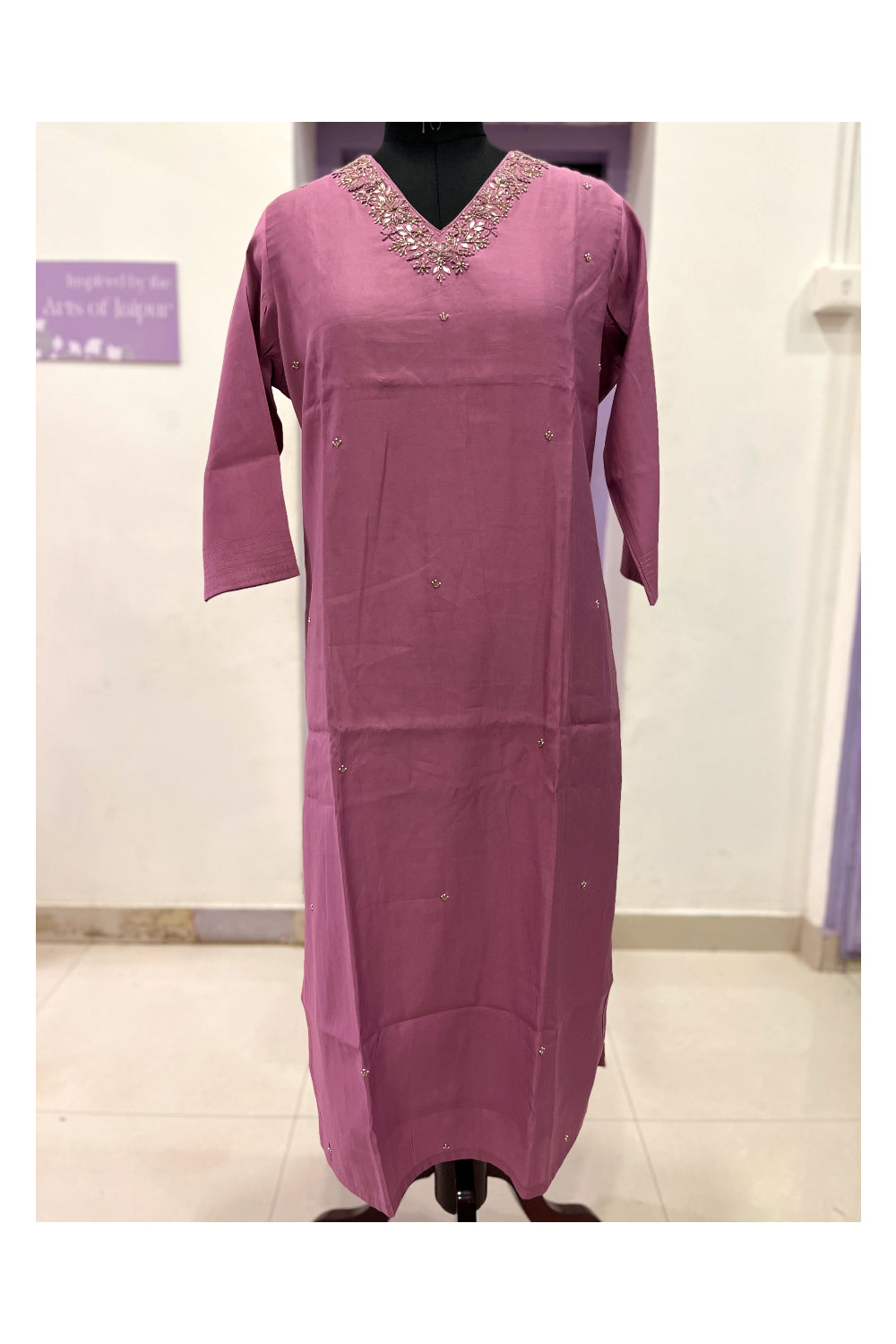 Southloom Stitched Semi Silk Lilac Salwar Set with Sequins Neck