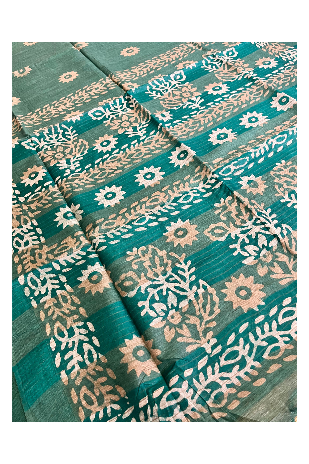 Southloom Cotton Green Saree with Baswara Prints on Body and Pallu