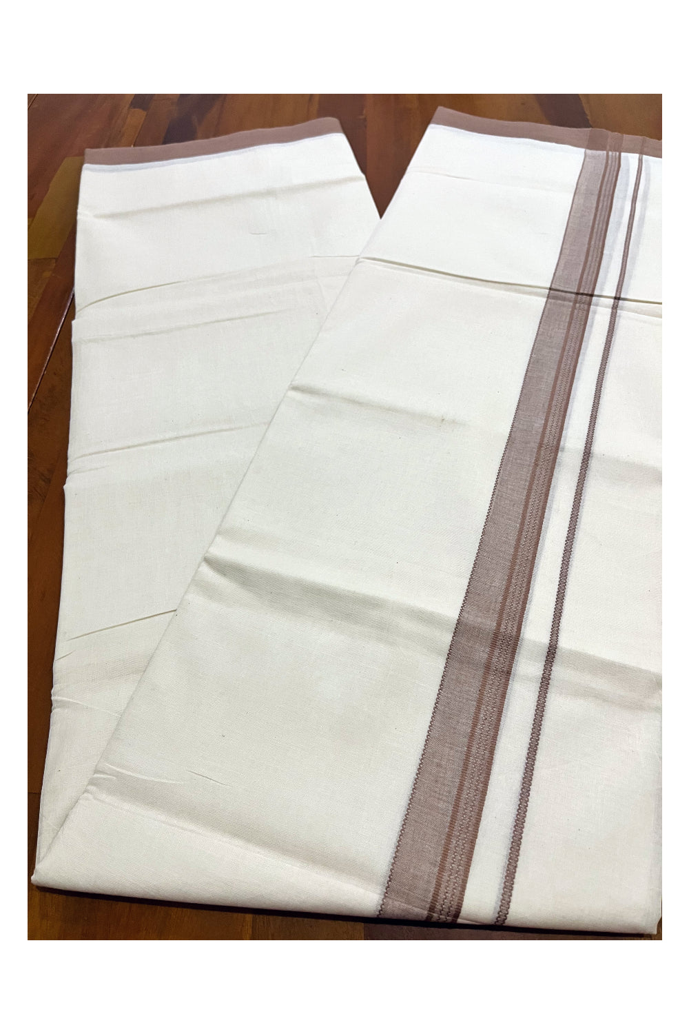 Kerala Pure Cotton Double Mundu with Brown Border