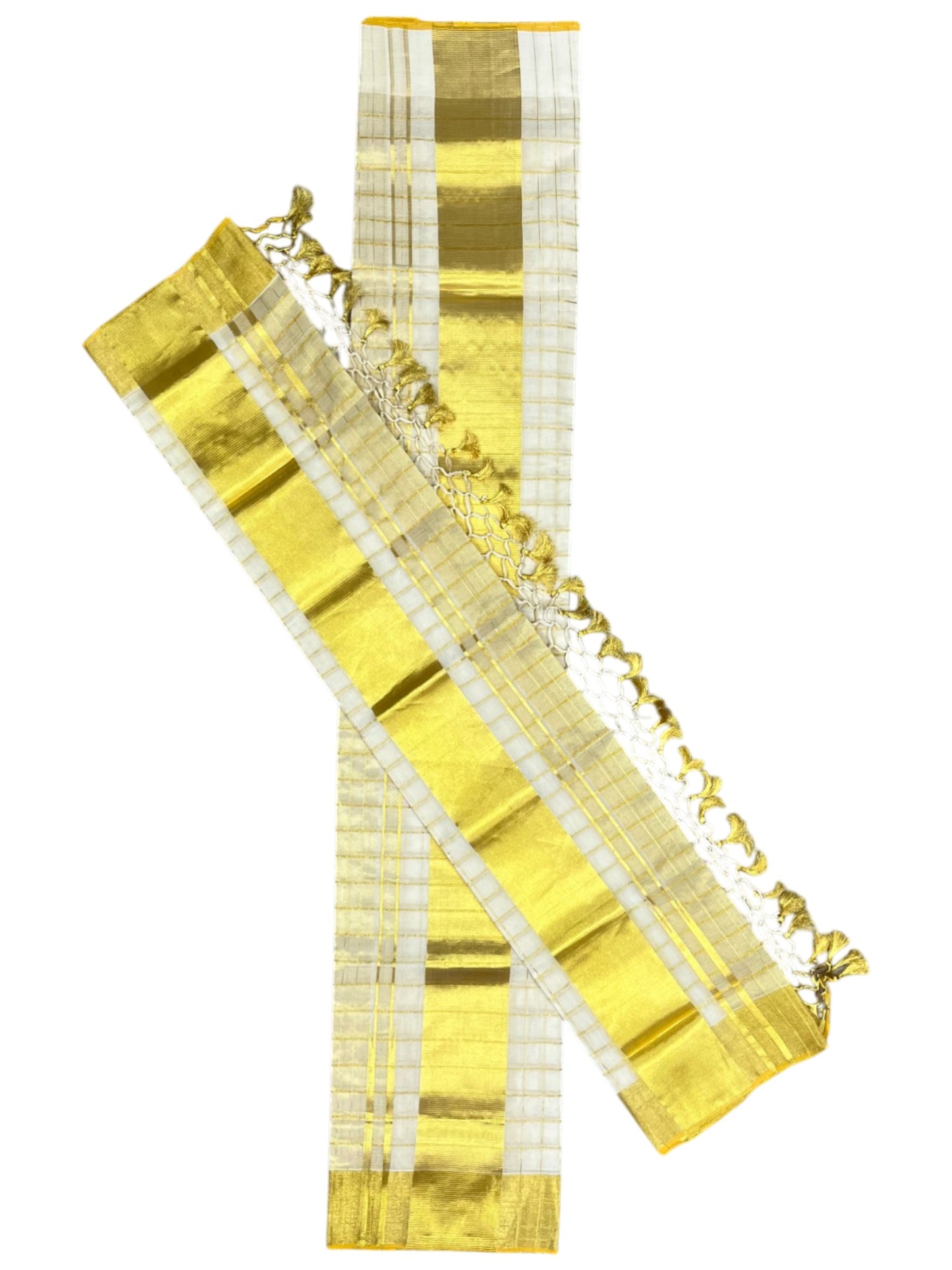 Southloom Super Premium Balaramapuram Handloom Check Cotton Wedding Pudava Set Mundu