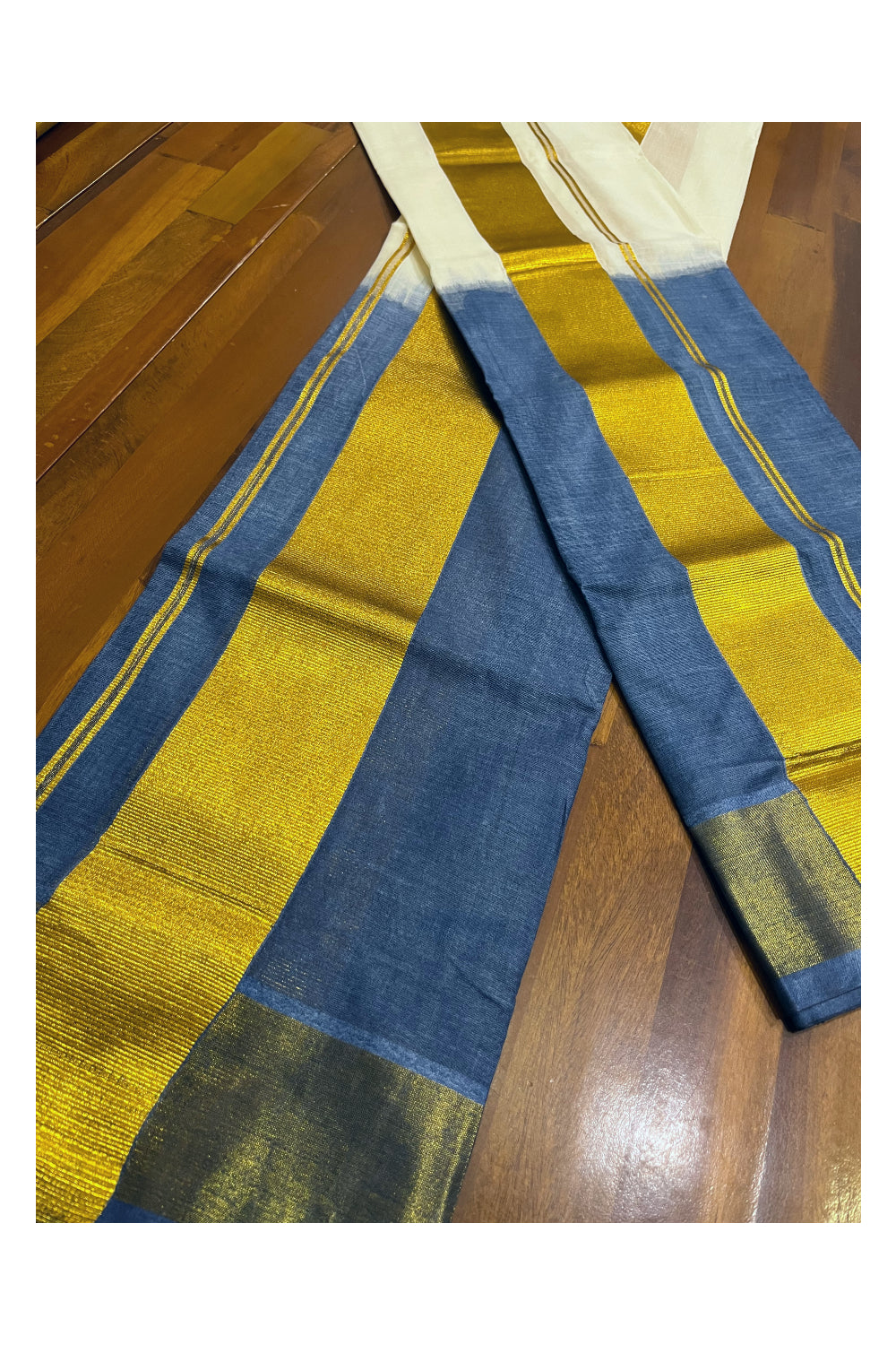 Southloom Tie & Dye - Half & Half  Multi Colour Dark Blue Design Set Mundu (Mundum Neriyathum) with Super Soft Cotton