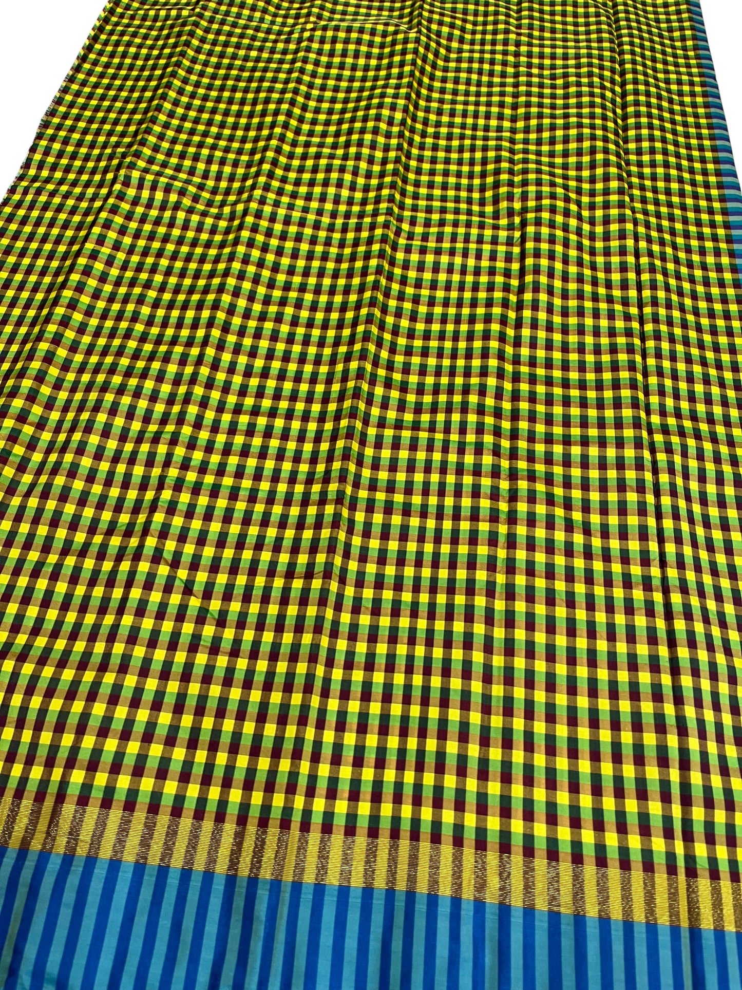 Southloom Semi Silk Saree with Micro Check on  Body in Yelloew And Blue