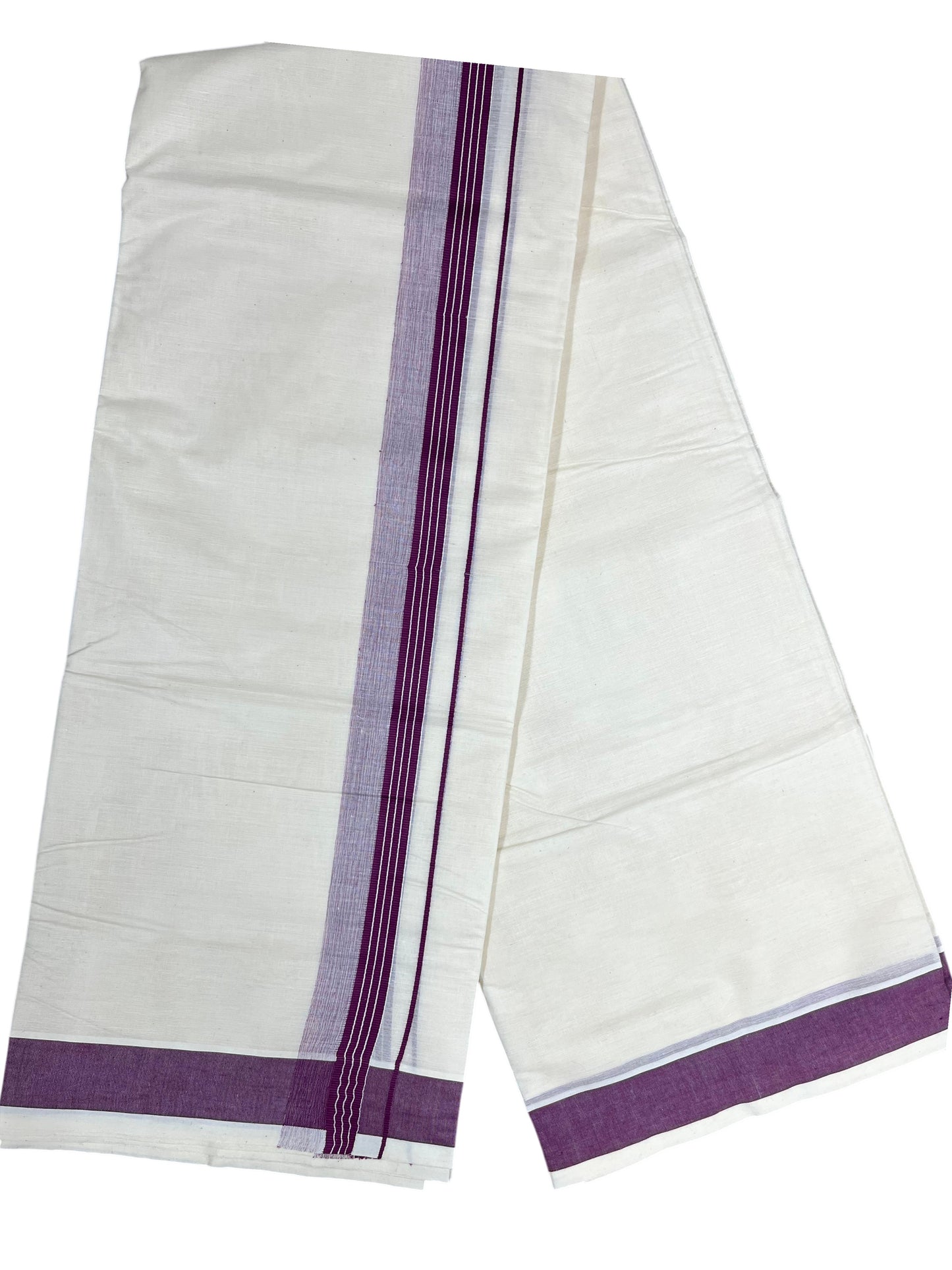 Southloom Pure Cotton Mundu with Purple Border (South Indian Kerala Dhoti)